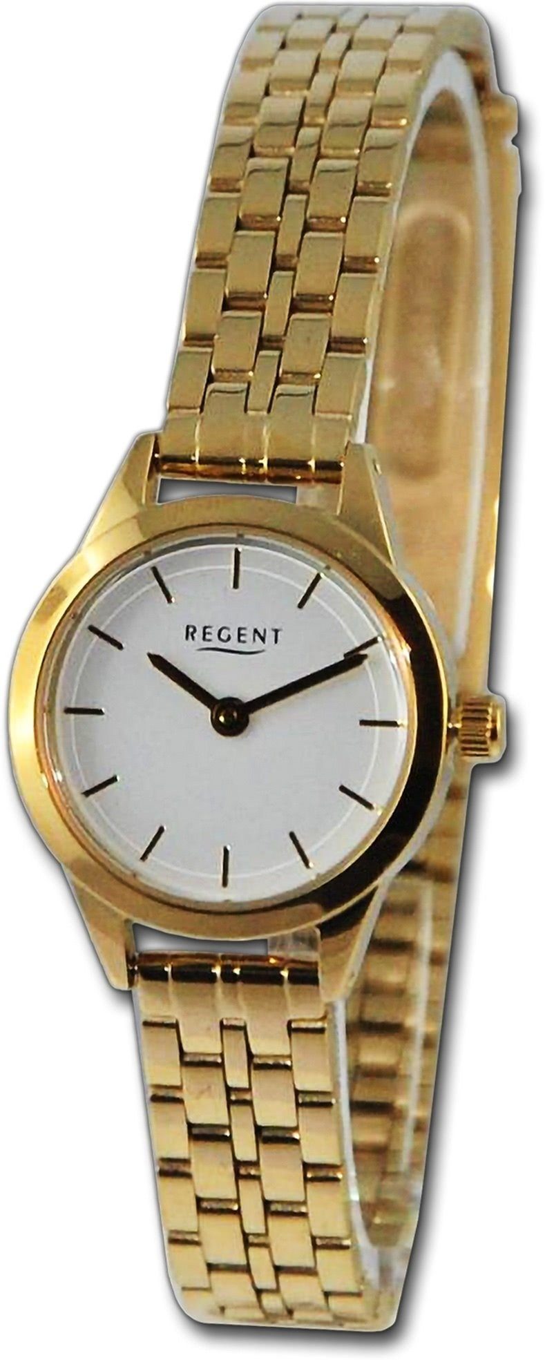 Regent Quarzuhr Regent Damen Armbanduhr Analog, Damenuhr Metallarmband gold, rundes Gehäuse, extra groß (ca. 23mm)