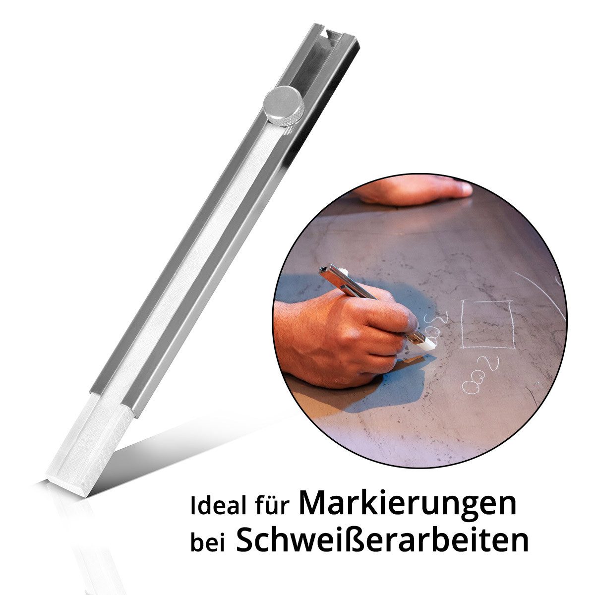STAHLWERK Kreidemarker Schweißerkreide Set 12-teilig, Kreidehalter flach & rund aus Aluminium, Schweißer-Gripzangen inklusive Transportkoffer – Bild 2 von 5