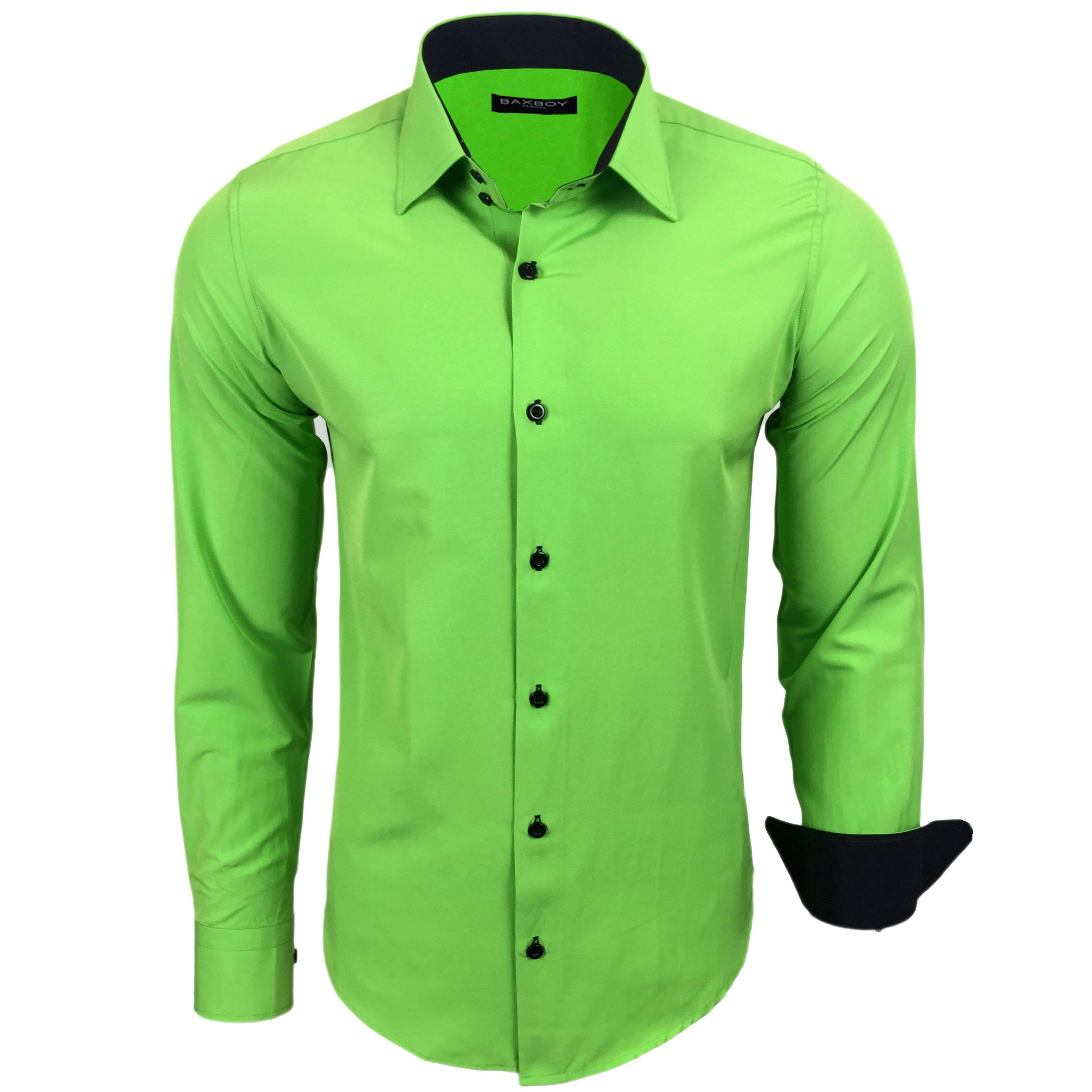 Baxboy Langarmhemd Kentkragen Businesshemd Slim Fit Hemd mit farblich abgesetzten B-444