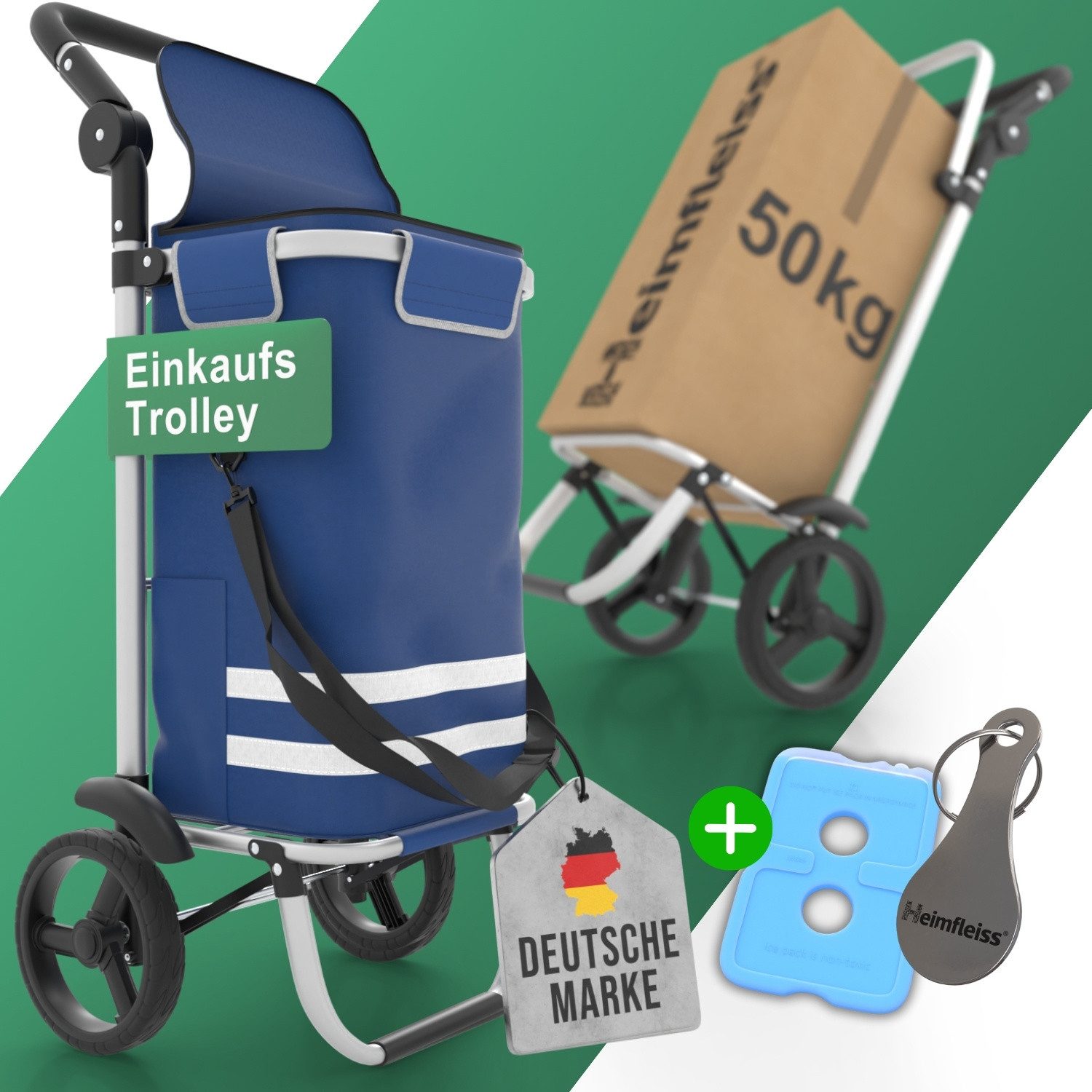 Heimfleiss® Einkaufstrolley Klappbarer Einkaufstrolley mit Kühlfach – 56L, günstig online kaufen