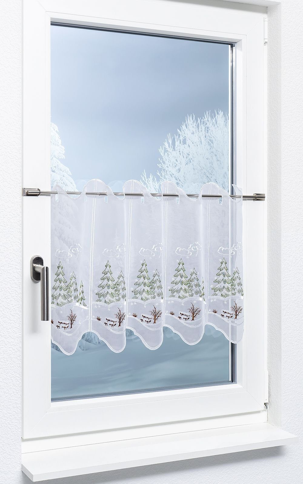 Plauener Spitze® Scheibengardine Winterwald (1 St), halbtransparent, HxB 40 günstig online kaufen