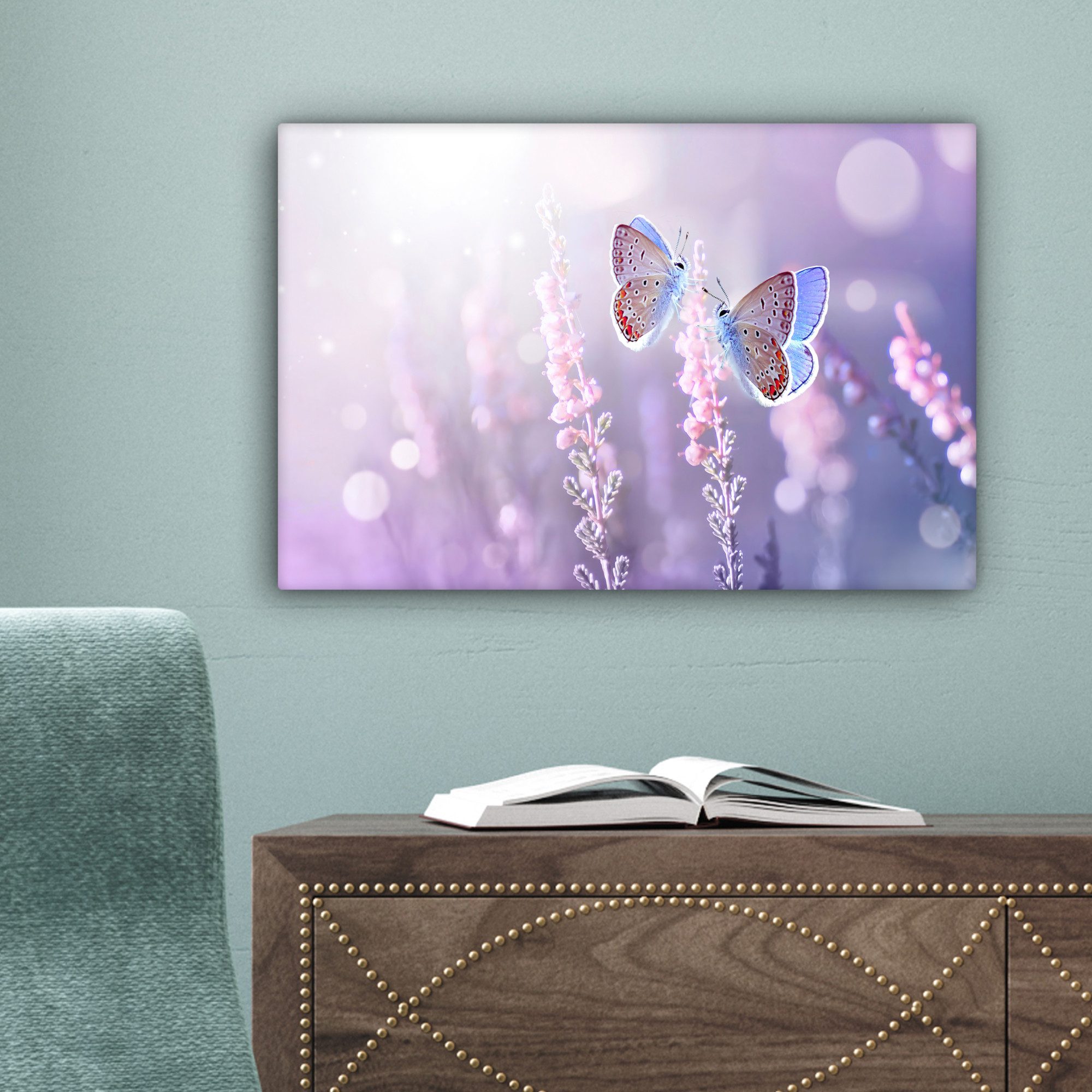 OneMillionCanvasses® Leinwandbild Schmetterling - Lavendel - Blumen - Lila, Fotodruck (1 St), Leinwand Bilder Klein, Wand Dekoration Aesthetic 30x20 cm – Bild 3 von 5