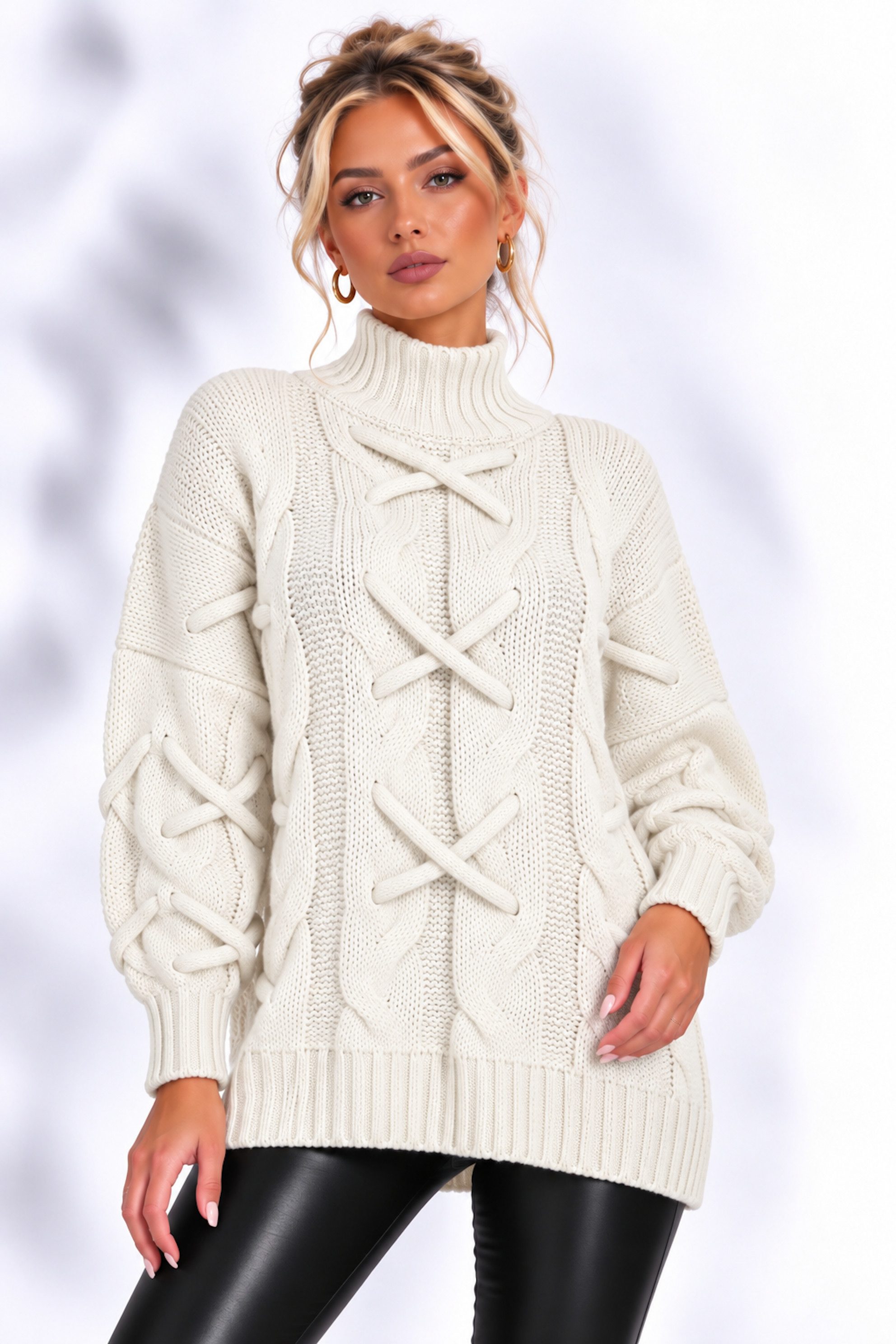 Worldclassca Longpullover WORLDCLASSCA Strickpulllover mit Zopf Muster Stehkragen Fashion Pulli Neue Kollektion - Stilvolle und gemütliche Strickmode für Damen