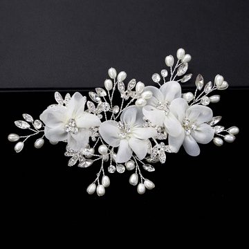 FIDDY Haarnadeln Brautblumen-Seitenhaarnadel, Brautblumen-Hochzeits-Haarranke, 1-tlg., Braut-Haarschmuck, Breite 8, Länge 13 cm (Silber)