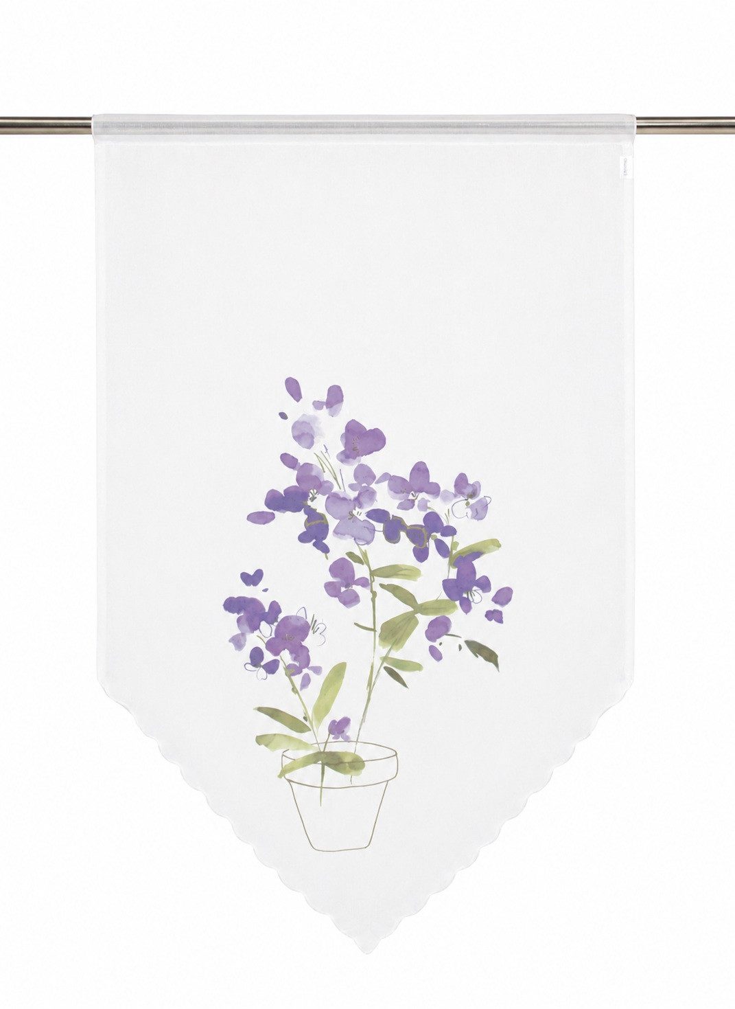 EXPERIENCE Scheibengardine Design Kuvert, weiß, Blume lila, BxH 60x90cm, 4052-01, (1 St), Stangendurchzug, transparent