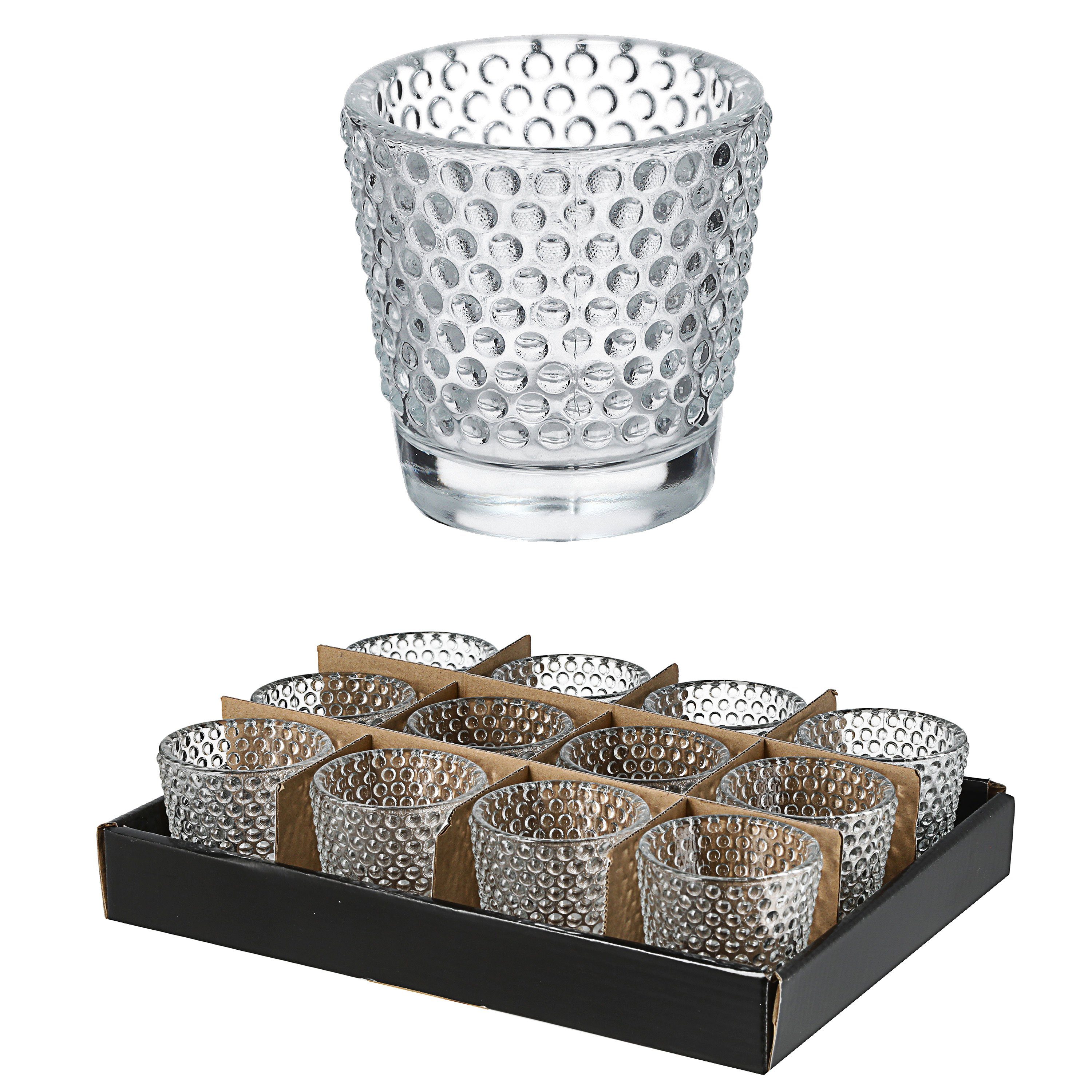 CEPEWA Teelichthalter Windlicht Teelichtglas mit Ø6cm 6er Prägung Set
