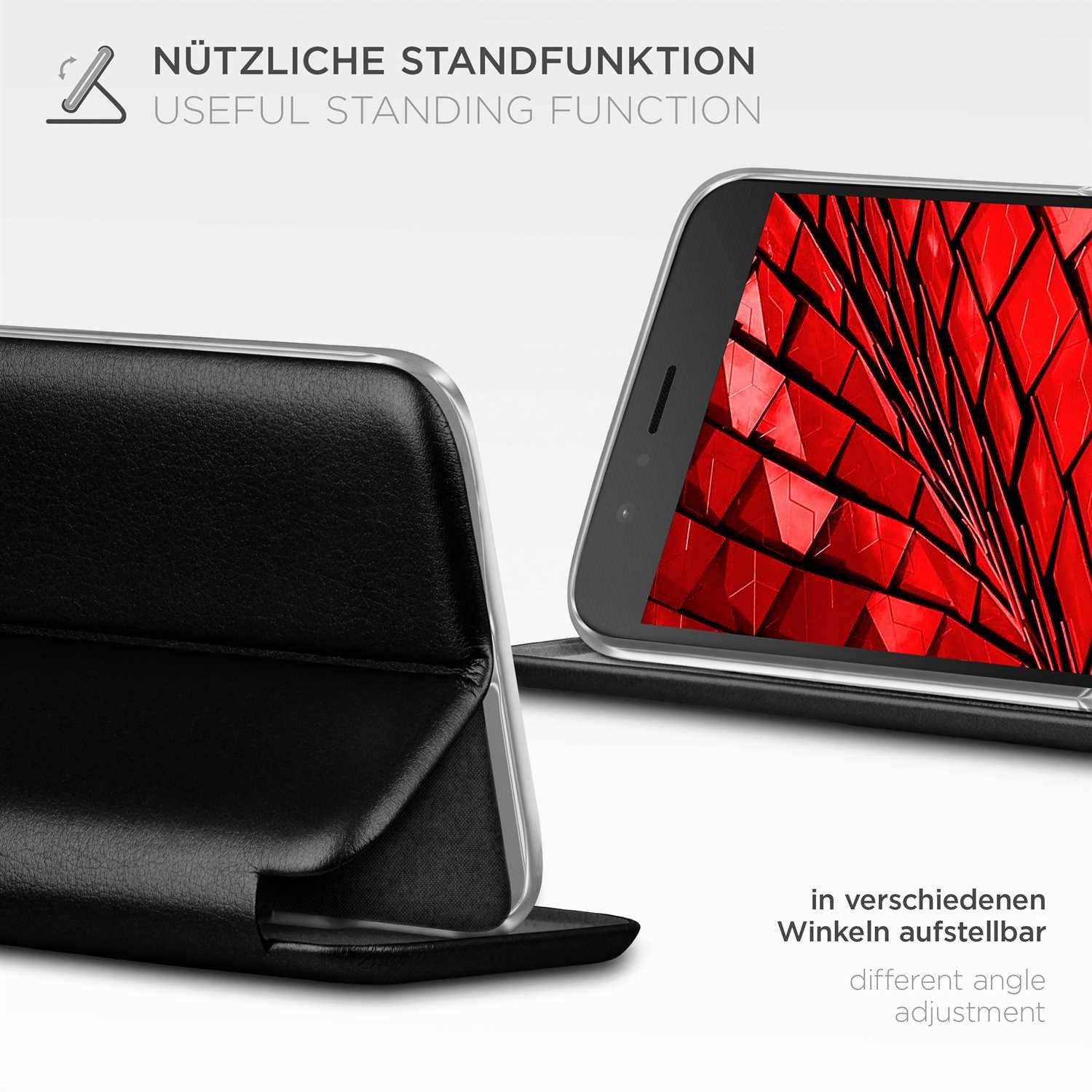 ONEFLOW Handyhülle für Huawei P9 Lite Premium Hülle Business Cover Schwarz 5,2 Zoll, 360 Grad Schutzhülle Flip Case Etui Klapphülle Dünn Leder Handy Tasche