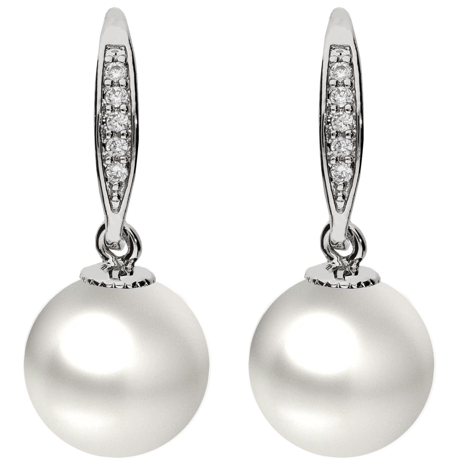 LÖB Perlenohrringe Ohrringe Hängend Zirkonia Stein Perlen Anhänger Perlenohrringe Silber (Geschenke für Frauen Beste Freundin Mutter Mama Damen zum Geburtstag Weihnachten Weihnachtsgeschenke, Inkl. Schmuckbox), Damen Ohrhänger Perlenanhänger Tropfen Brautschmuck Tropenform Klein
