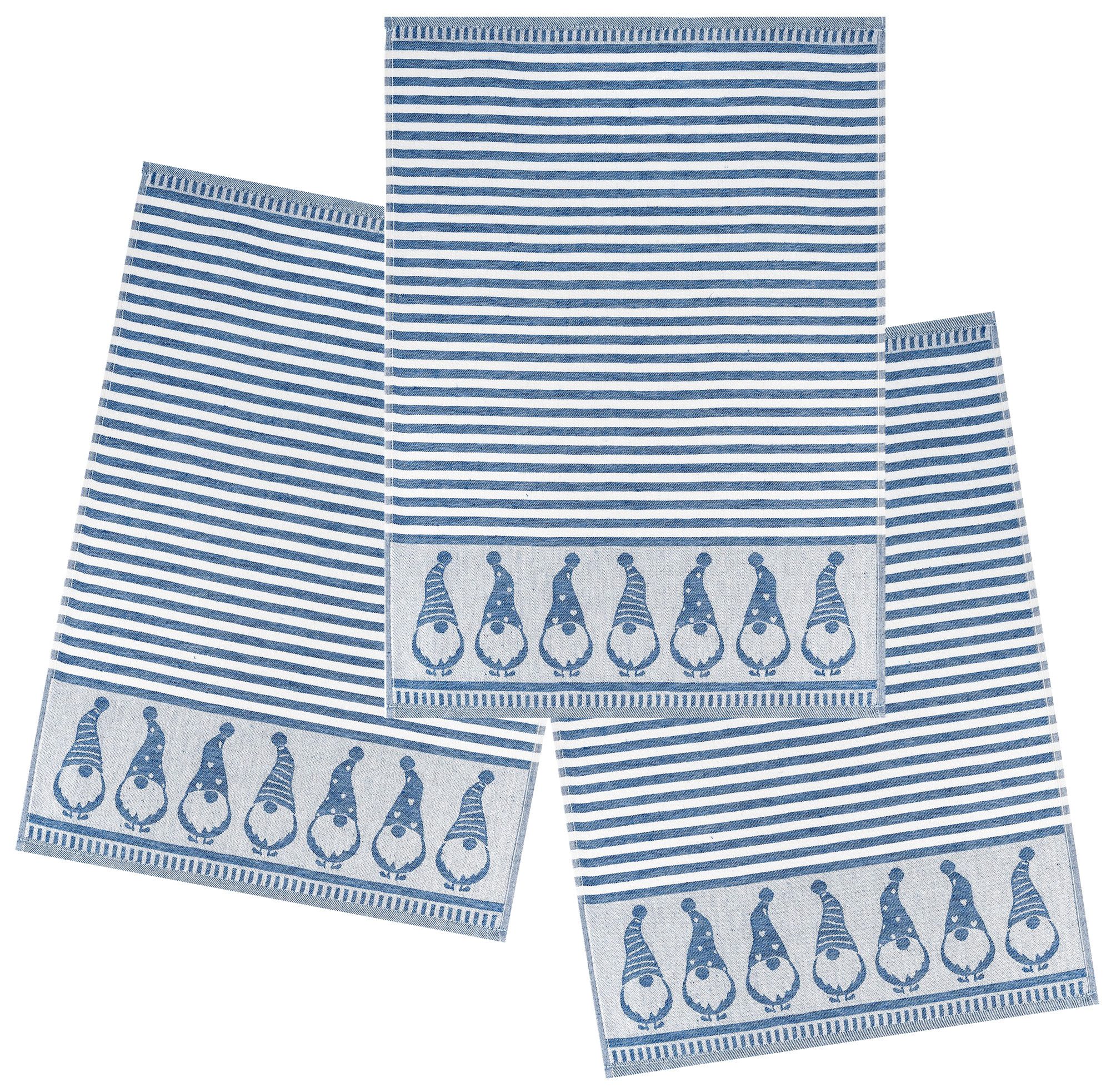 Kracht Geschirrtuch Wichtel, (3-tlg., 3-teilig), 3er Pack Geschirrtücher (3 Stück), ca. 50 x 70 cm, Halbleinen Jacquard