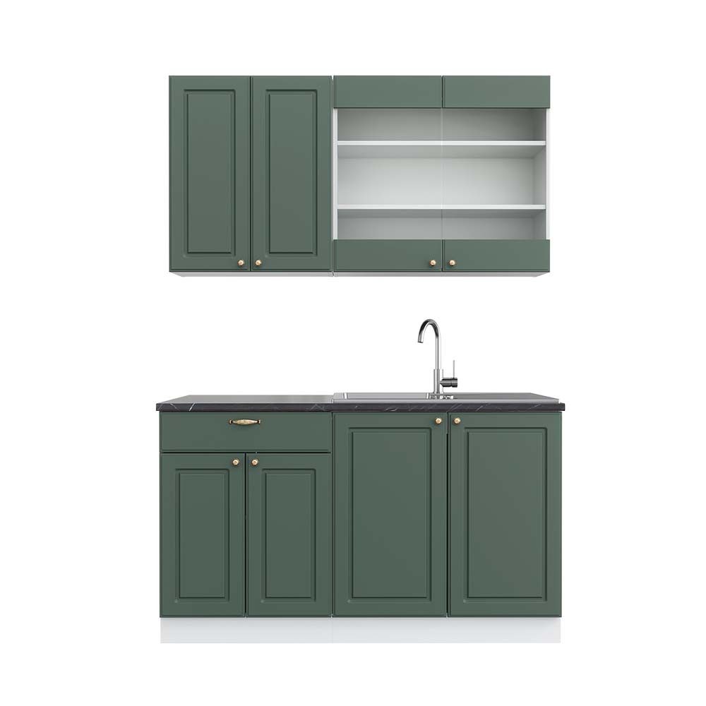 Vicco Küchenzeile Fame-Line, Grün-Gold Landhaus/Weiß, 140 cm, AP Anthrazit
