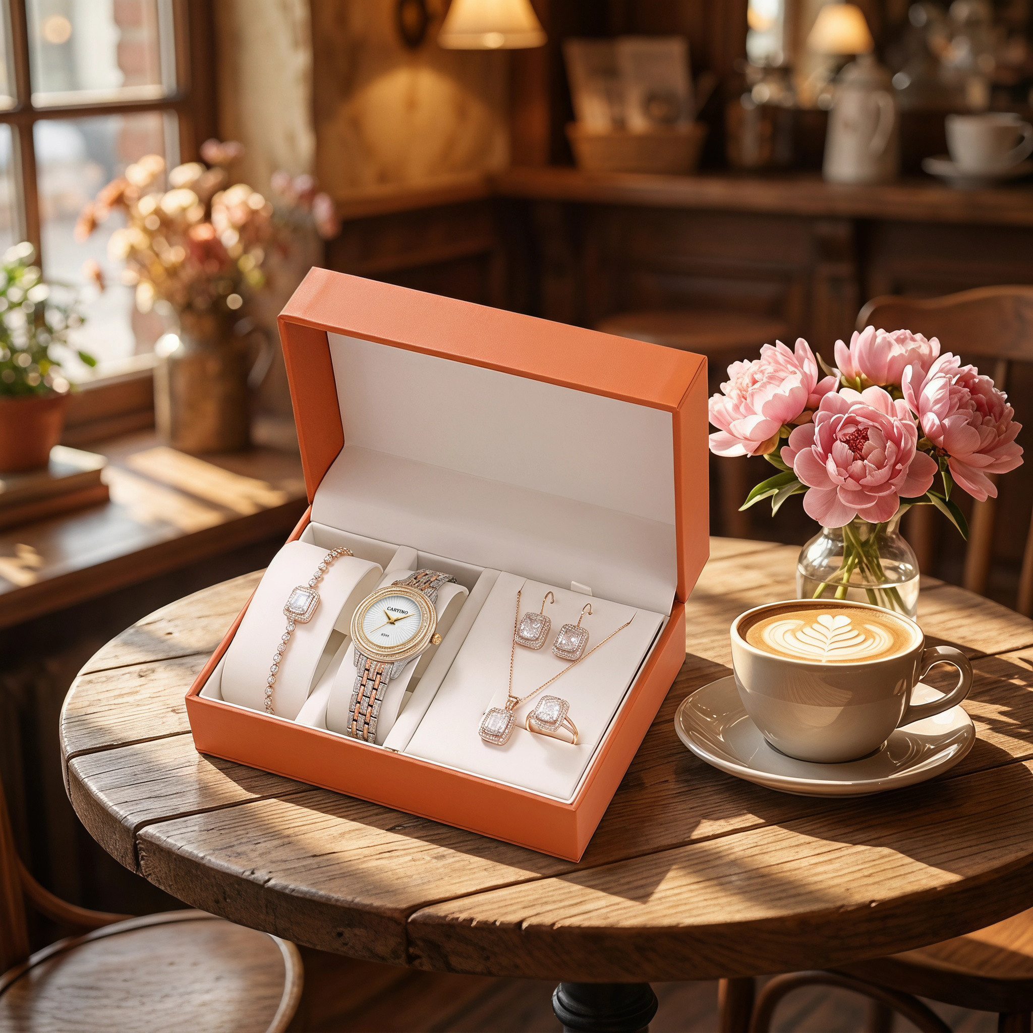 Luckice Quarzuhr Geschenk für Damen,Damen Geschenkset,Weihnachtsgeschenk für Frauen, (Damen Uhr Schmuck Set 4-teilig, Quarz Damenuhr mit Metallarmband, Halskett – Bild 3 von 5