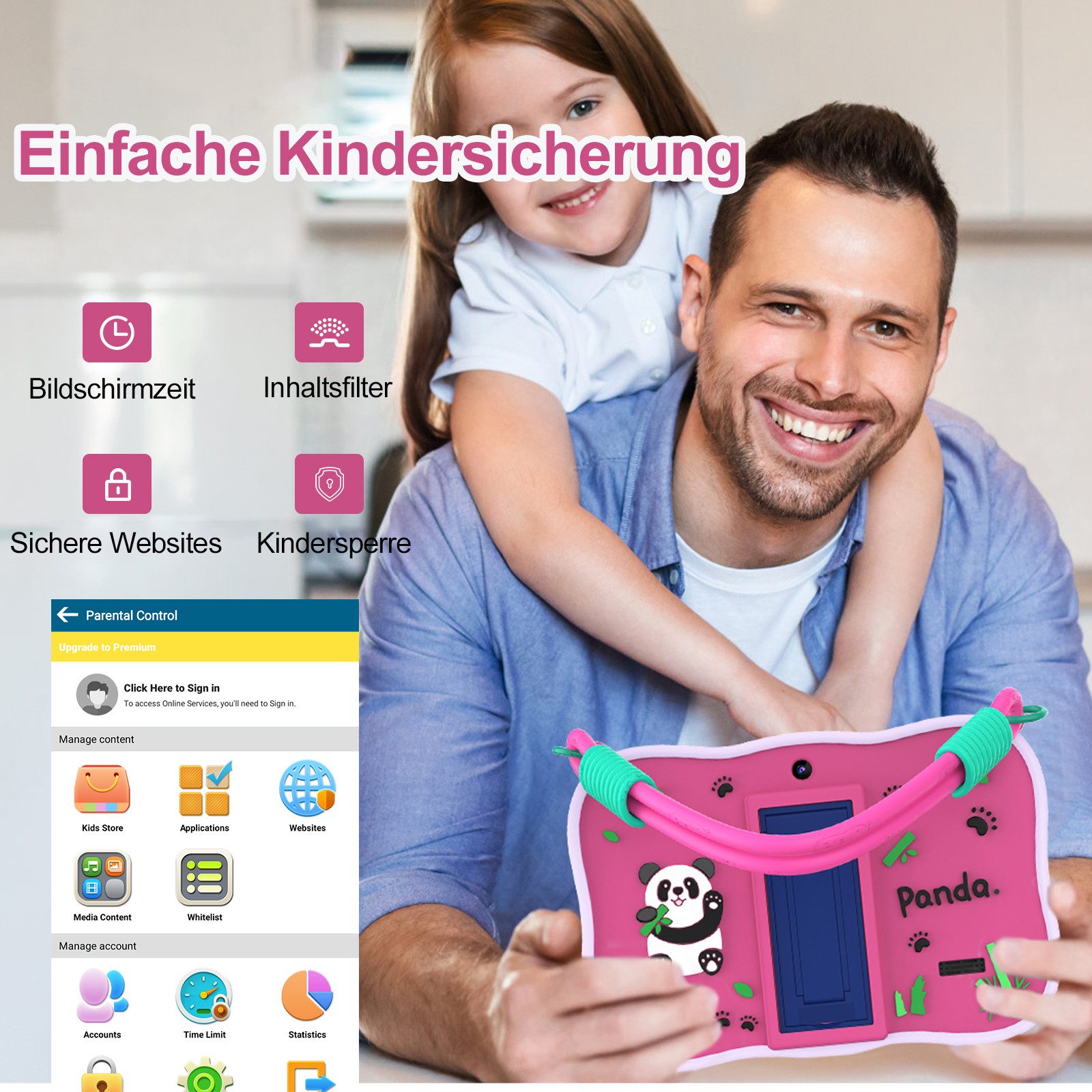 VASOUN 7 Zoll Android kinder tablet mit Elternkontrolle Tablet (10.1 Zoll Tablet", (Robuste Schutzhülle,Vorinstallierte Lernapps, GMS-Zertifizierung)