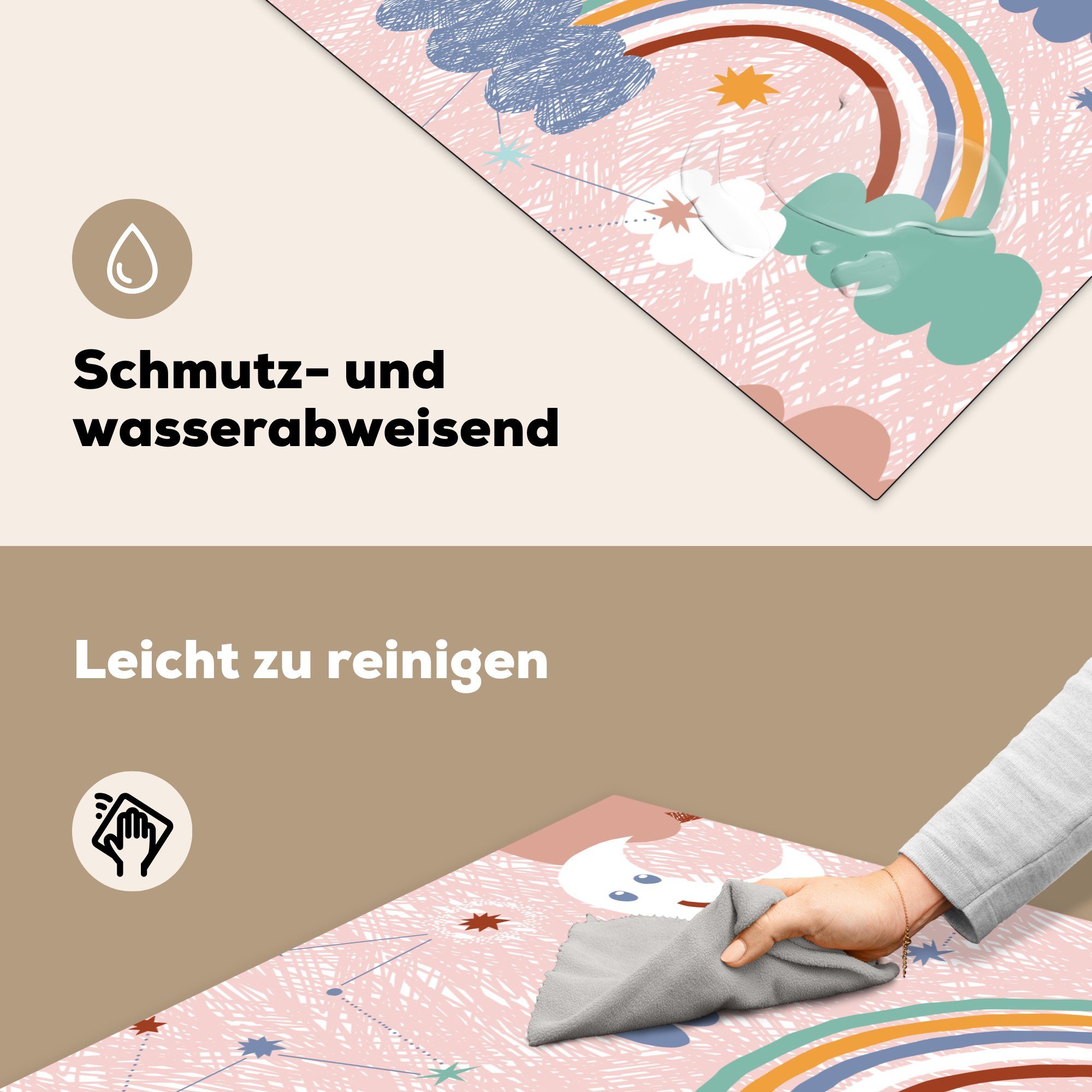 78x78 für - (1 Herdblende-/Abdeckplatte Ceranfeldabdeckung, Vinyl, Regenbogen tlg), Wolken, MuchoWow küche Arbeitsplatte Kind cm, -