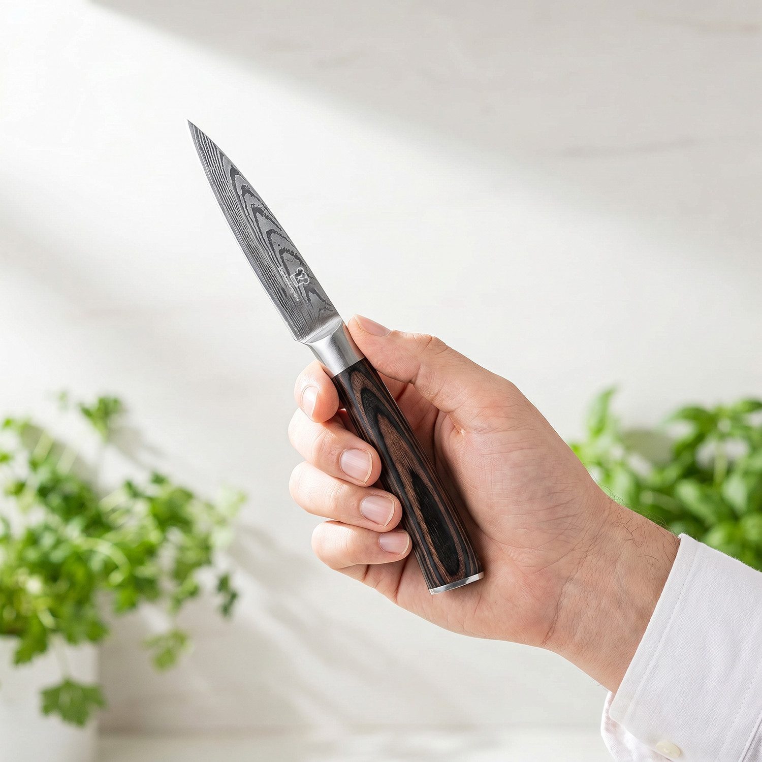 Küchenkompane Gemüsemesser Profi Petty Messer – 10 cm – Pakkaholz-Griff – Damast-Optik