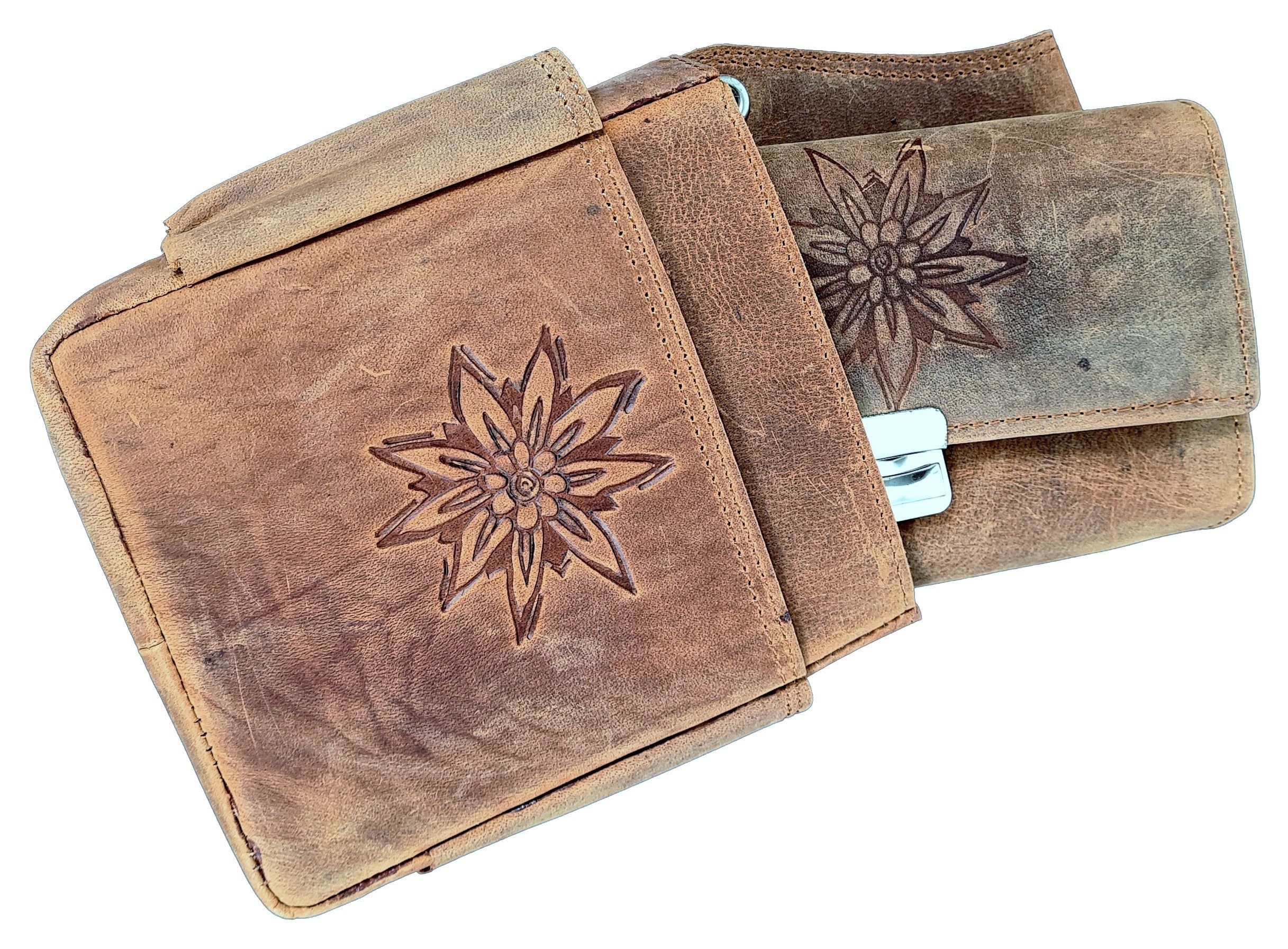 Einkaufszauber Kellnerbörse Echt Leder Holster Gürteltasche für Kellner Geldbeutel Edelweiß, Echtes Büffelleder