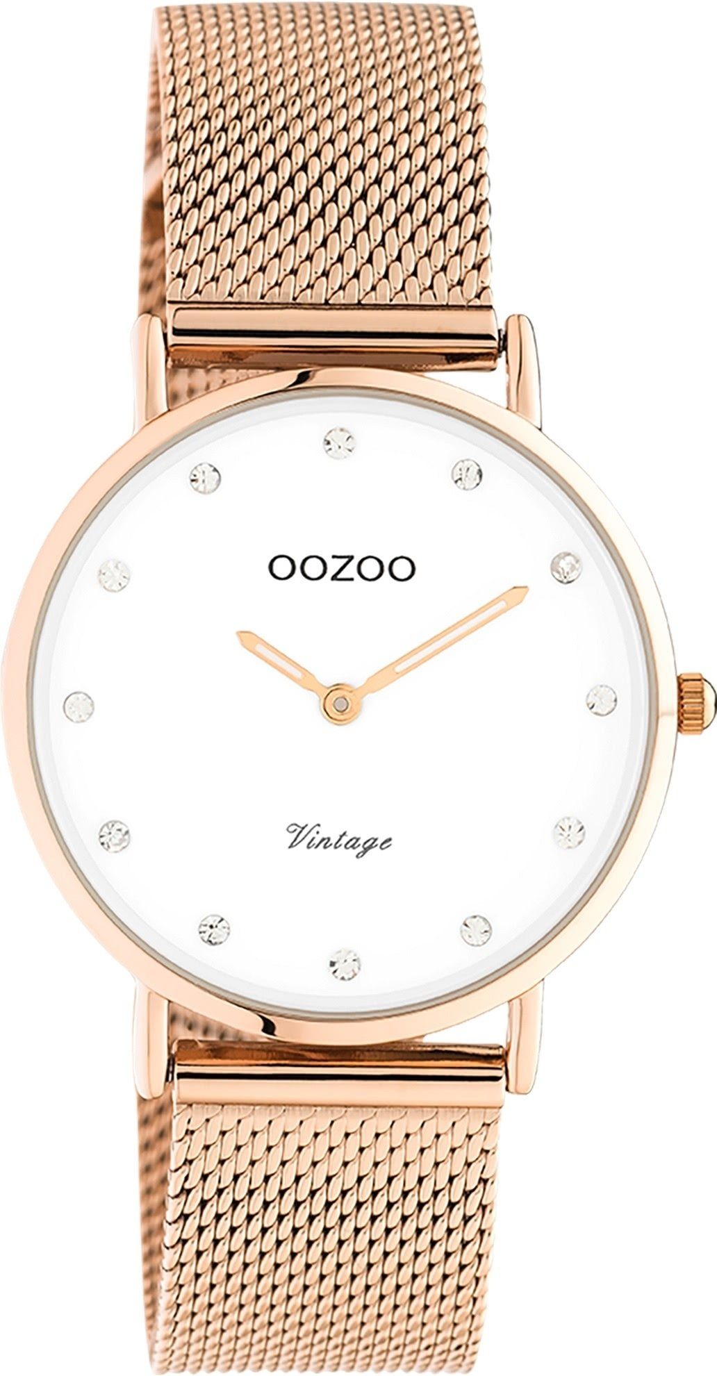 OOZOO Quarzuhr Oozoo Unisex Armbanduhr roségold Analog, Damen, Herrenuhr  rund, mittel (ca 32mm) Edelstahlarmband, ElegantStyle, Mesh-Armband