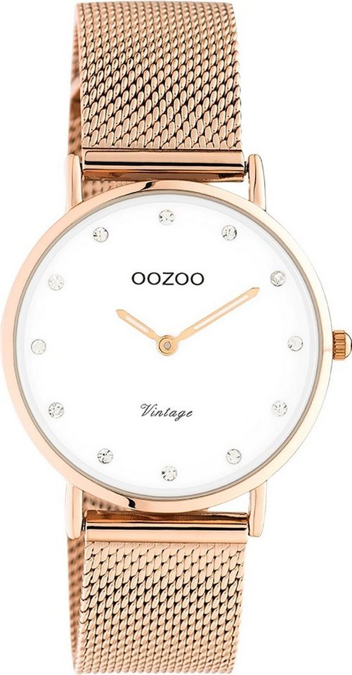 OOZOO Quarzuhr Oozoo Unisex Armbanduhr roségold Analog, Damen, Herrenuhr  rund, mittel (ca 32mm) Edelstahlarmband, ElegantStyle, Mesh-Armband