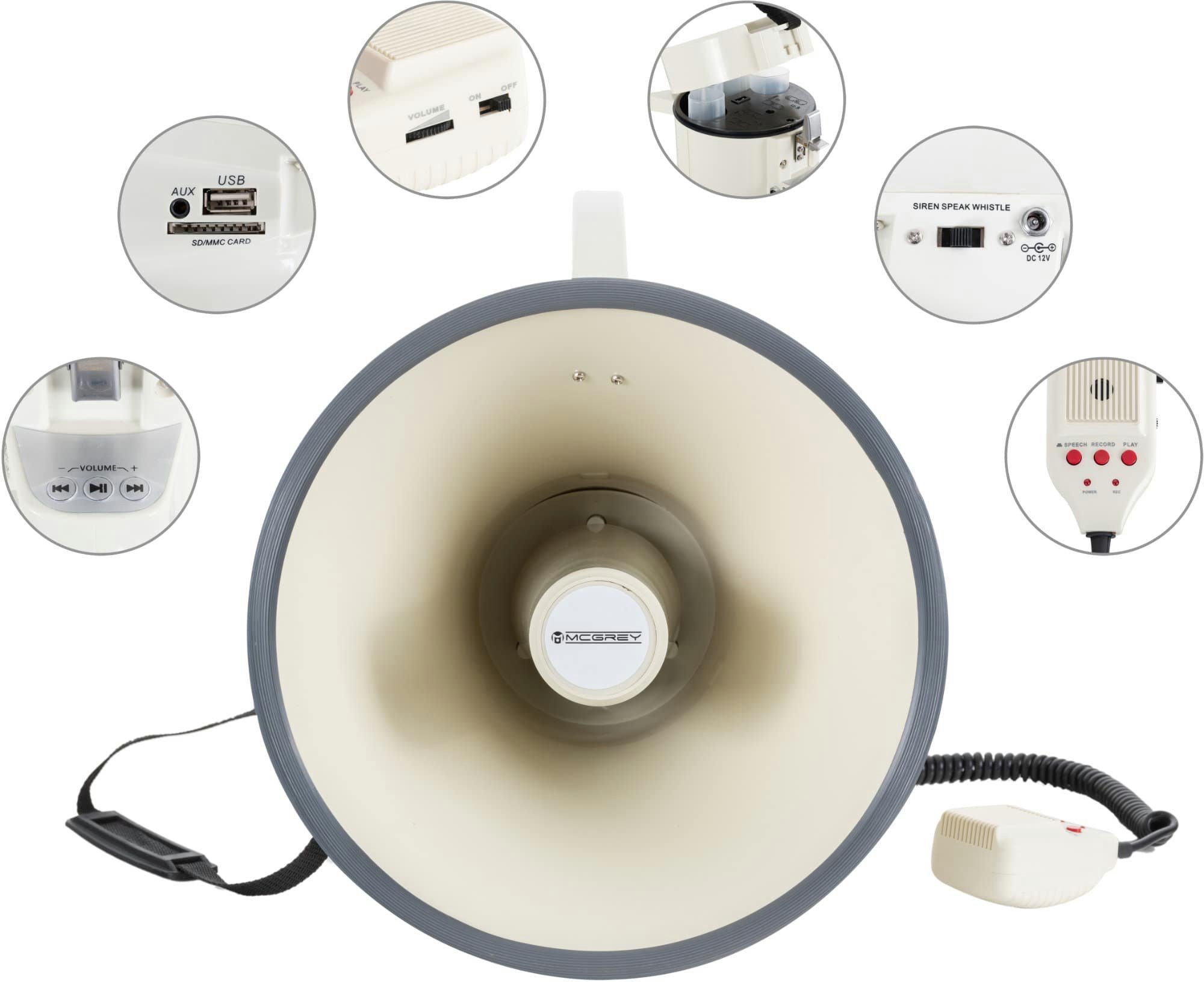 McGrey Megafon MP-2000HRS MkII Megaphon, robuste Bauweise, (MP-2000HRS, Inkl. Tragegurt), Handmikrofon und Sirene
