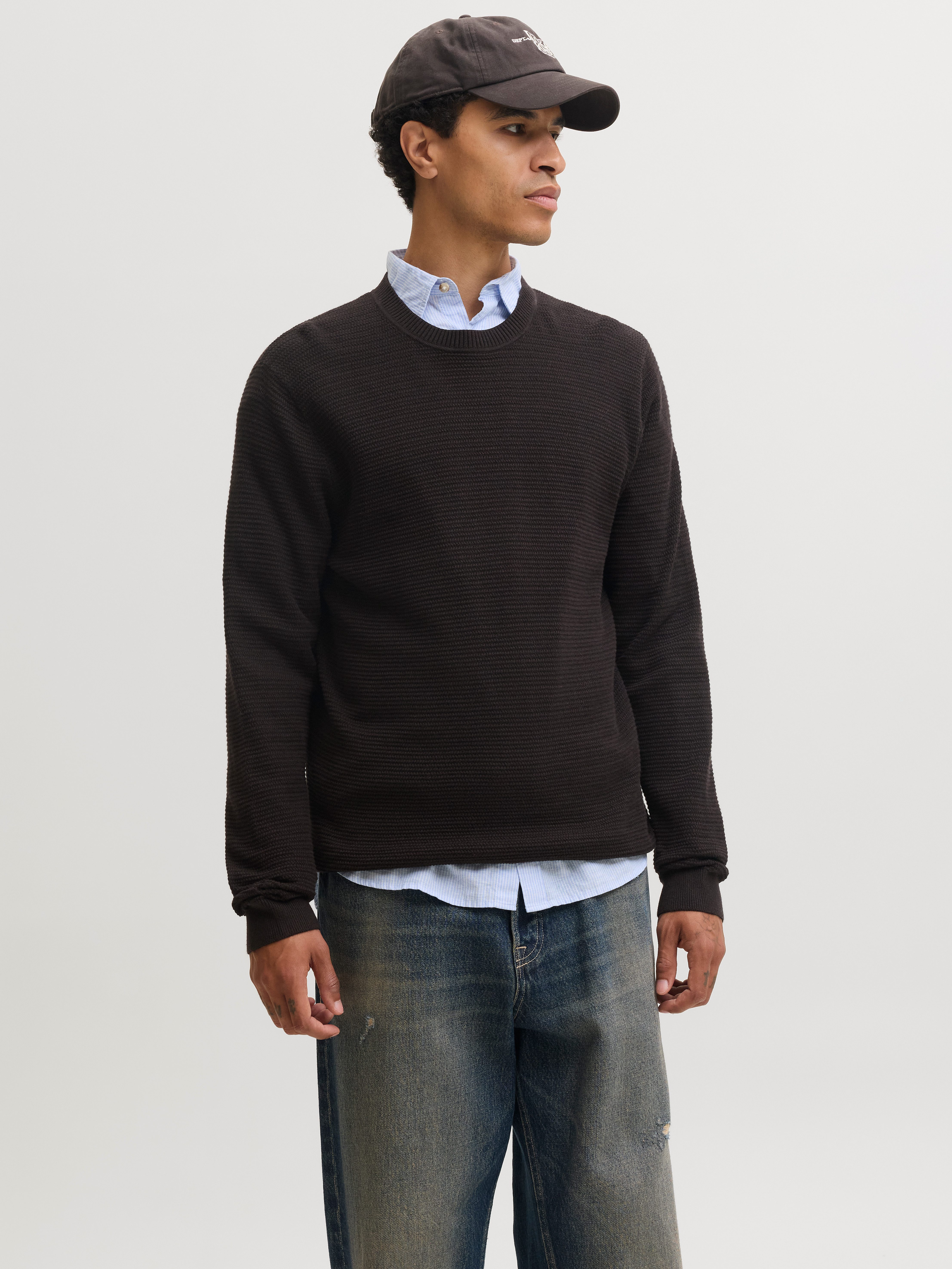 Jack & Jones Rundhalspullover JPRBLURILEY KNIT CREW NECK LS SN Baumwolle, regular fit