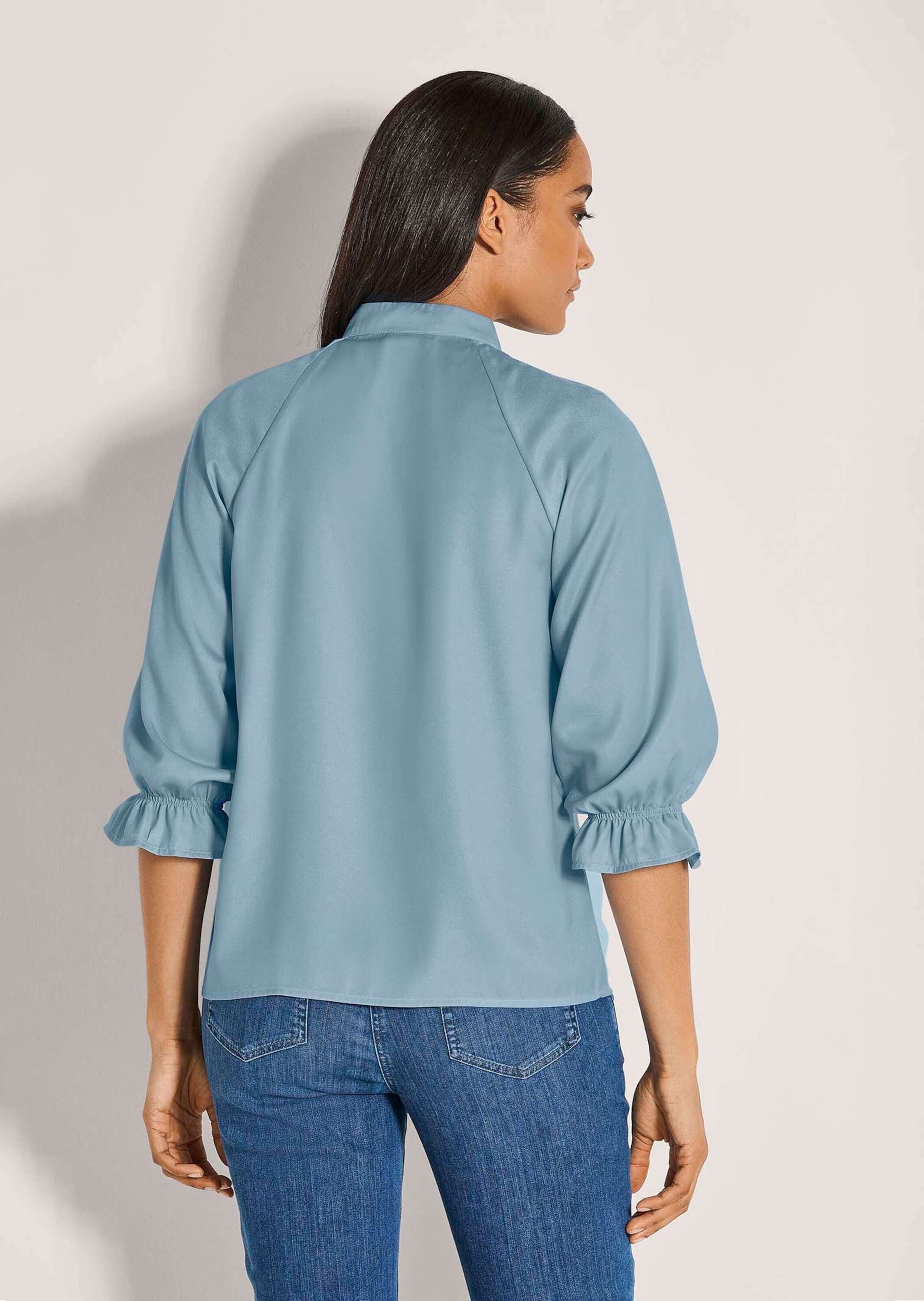 MADELEINE Langarmbluse Elegante Damenbluse mit Stehkragen Verspieltes Design mit 3/4-Raglanärmeln
