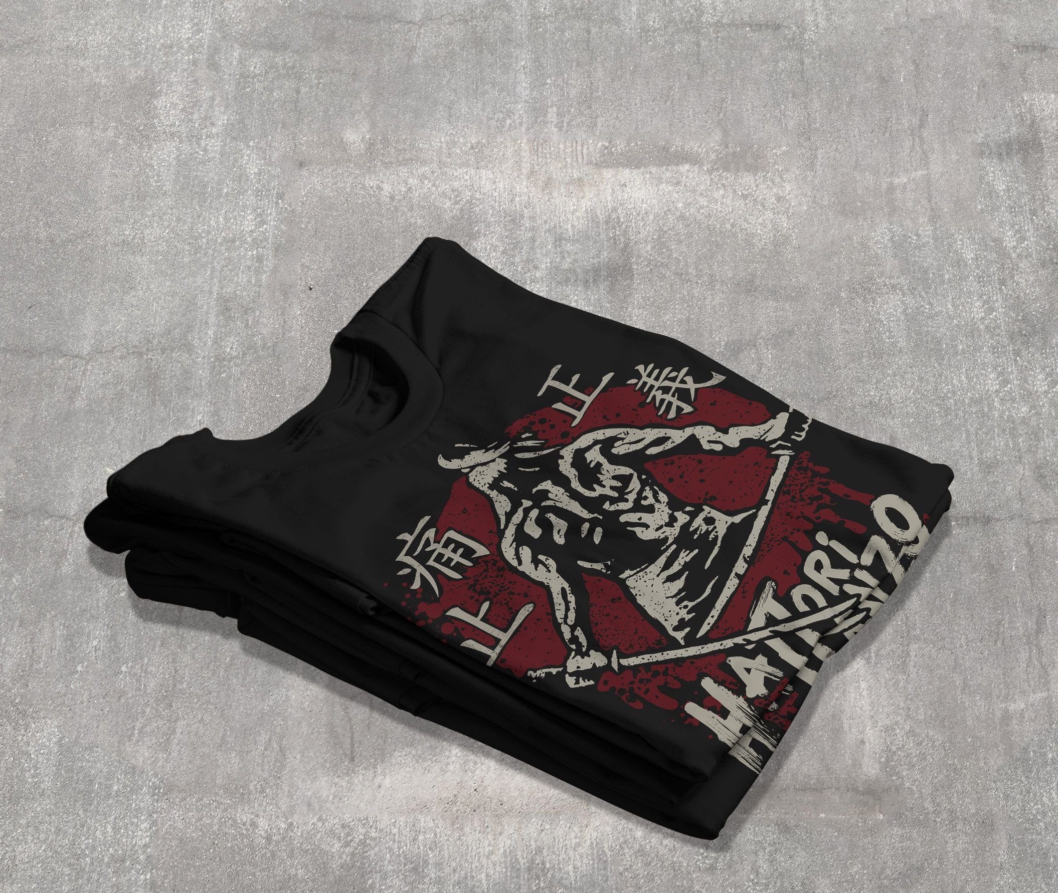 Neverless Print-Shirt Neverless® Herren T-Shirt Samurai japanische Schriftzeichen Schriftzug Hattori Hanzo Fashion Streetstyle mit Print schwarz
