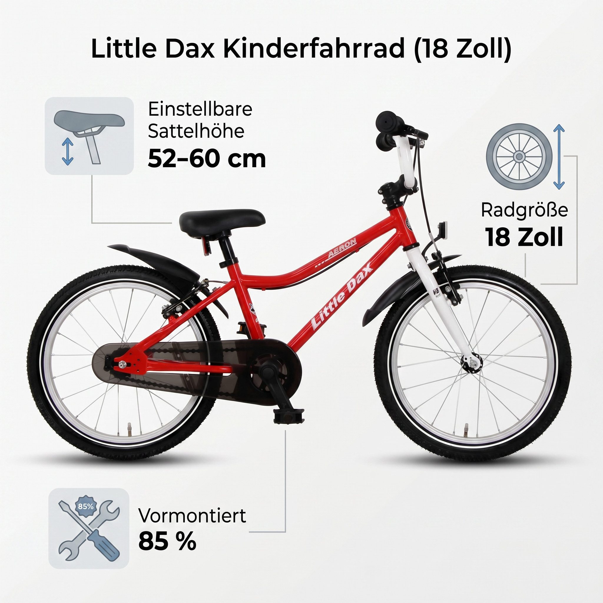 Bachtenkirch Kinderfahrrad Little Dax Fahrrad ab 3 Jahre leicht Jungen Mädchen 14 16 18 Zoll, Wählbar. Silber, Blau, Rot, 14 Zoll, 16 Zoll, 18 Zoll