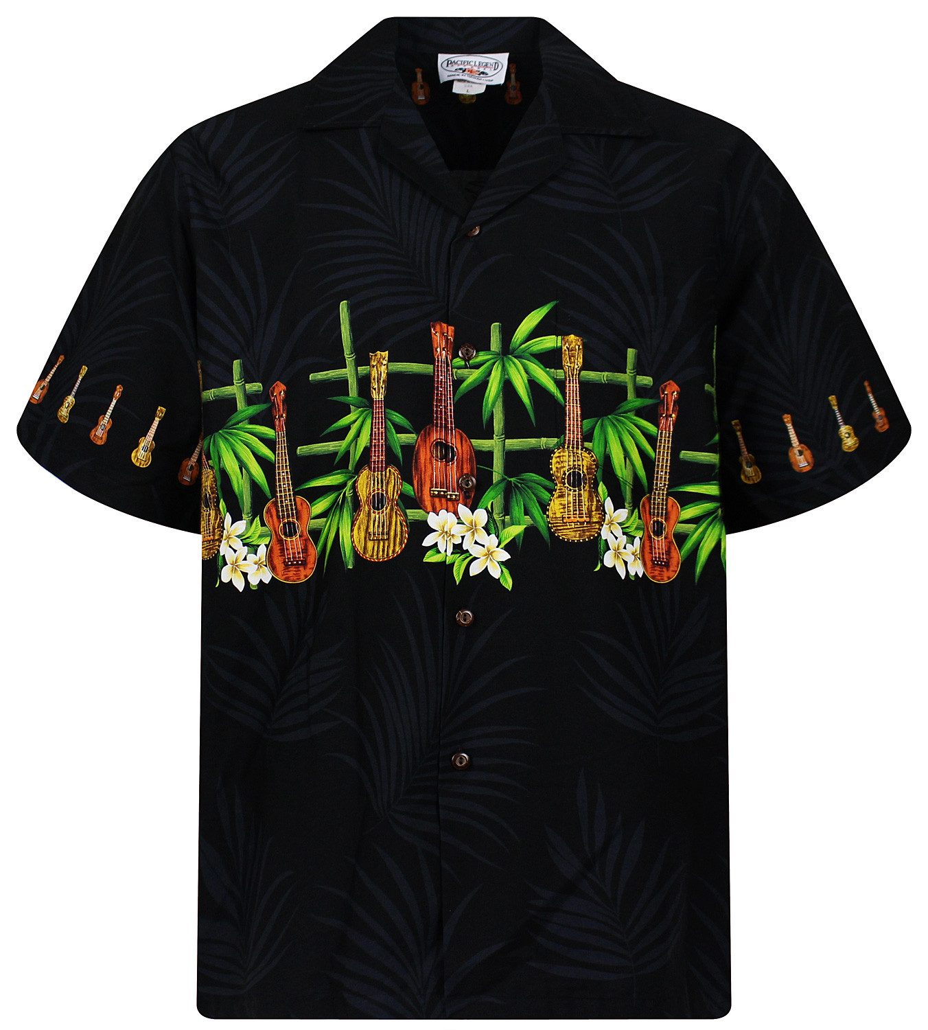 Pacific Legend Hawaiihemd Gitarre Bambus Original Hawaiihemd mit 100% Kokosnuss-Knöpfen