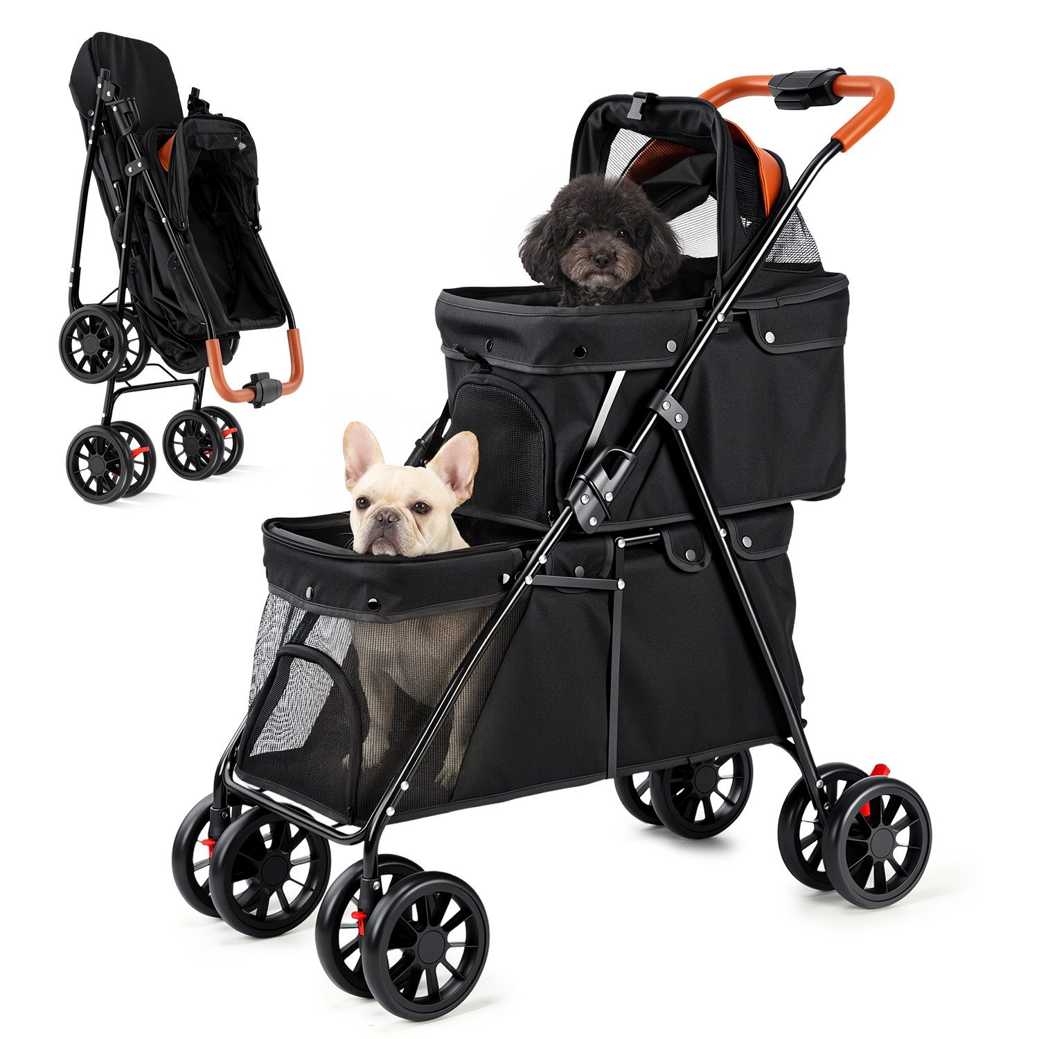 oyajia Hundebuggy Hundewagen M/L,Faltbarer Hundetrolley Pet Stroller 360° Rollen Design, (Kinderwagen für kleine Haustiere,für Mittelgroße und kleine Hund), Klappbar,Hundewagen für große Hunde Katzen,Stoßfest und bequem