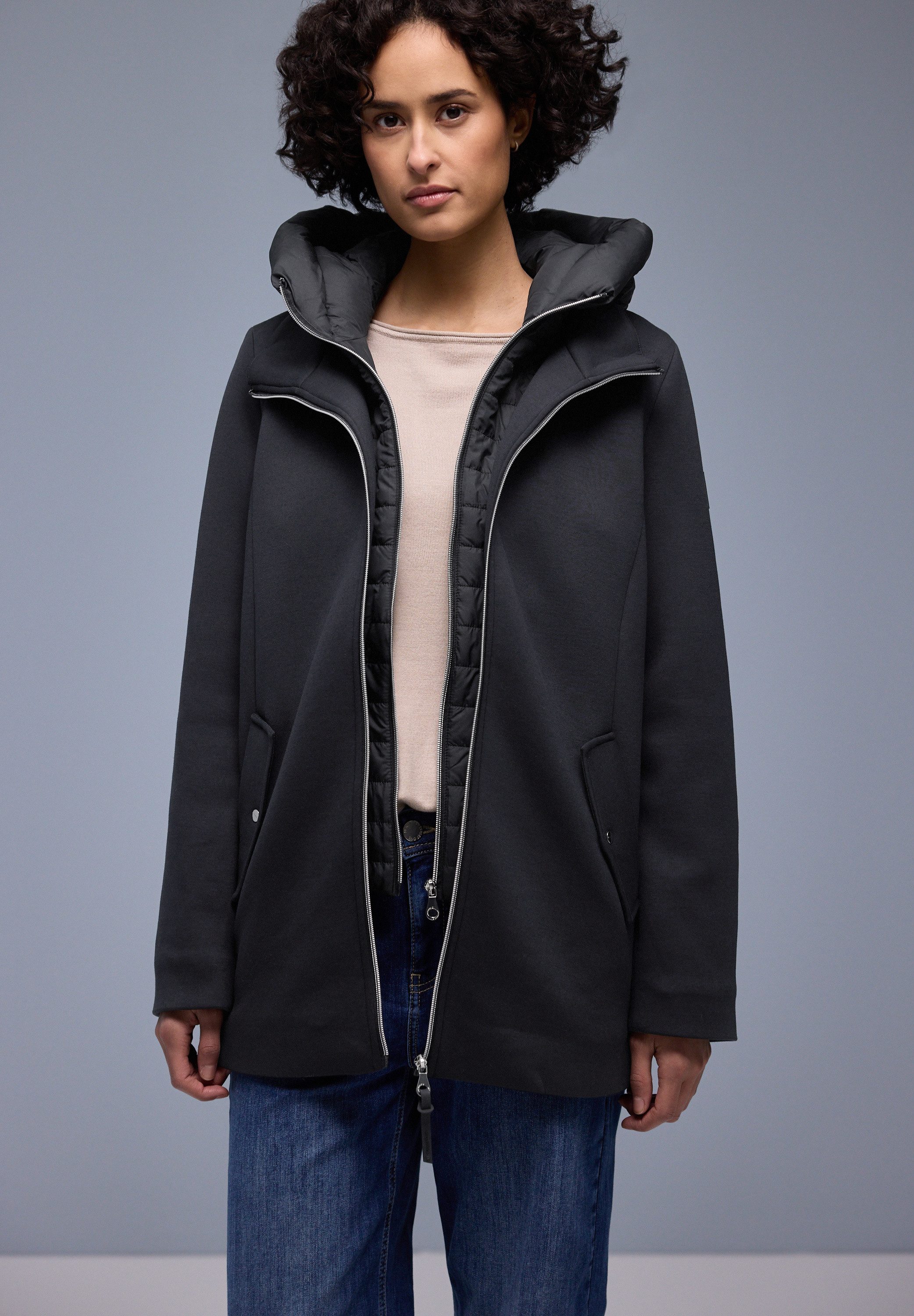 STREET ONE Langjacke im Doppel-Layer-Look und mit Kapuze