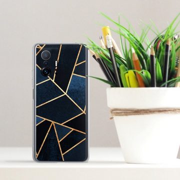 DeinDesign Handyhülle Elisabeth Fredriksson Dreiecke Abstrakt Navy Stone Gold Print, Xiaomi 11T 5G Silikon Hülle Bumper Case Handy Schutzhülle