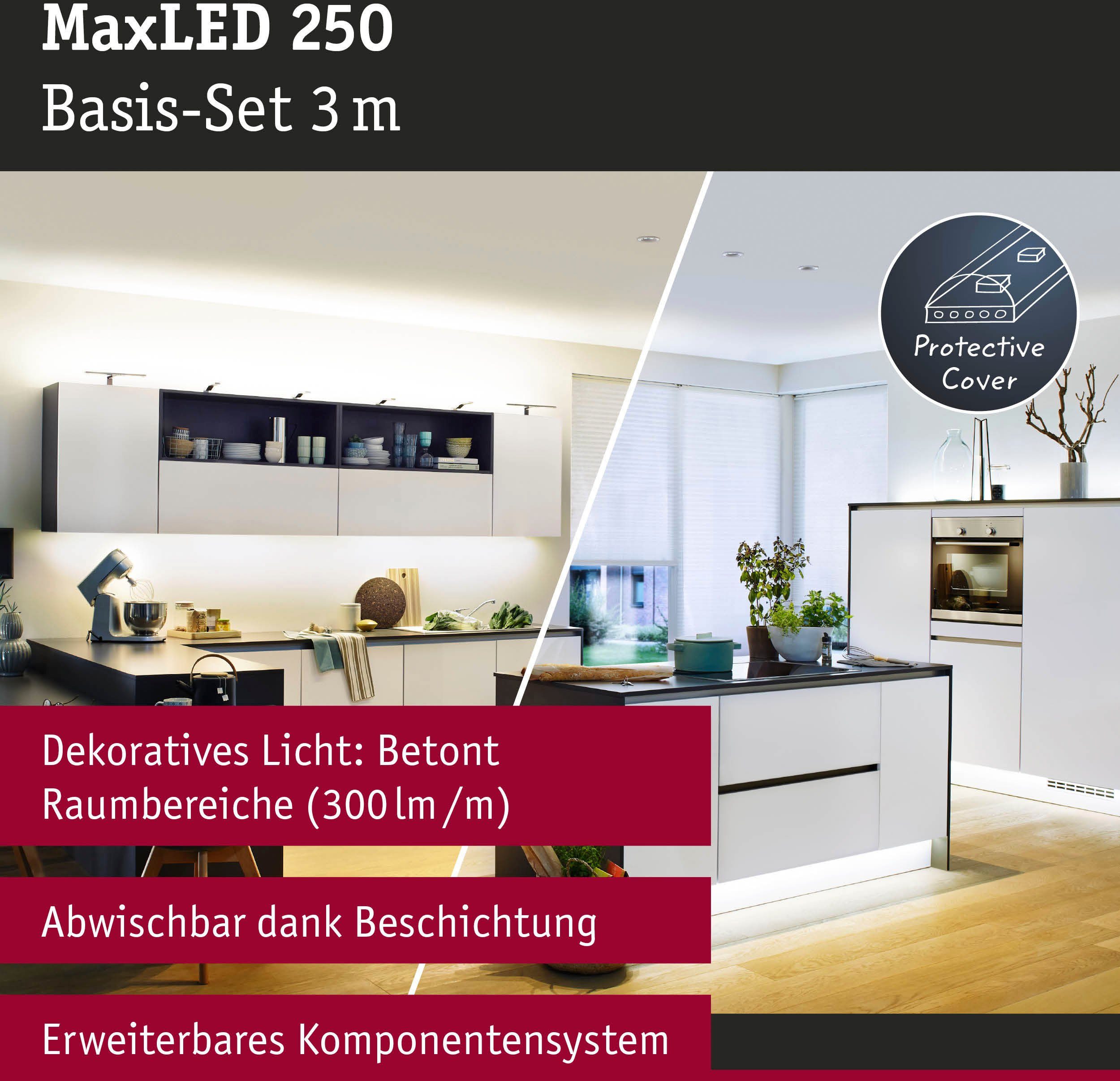 LED-Streifen Basisset 3m, MaxLED 1-flammig, 250 12W Smart Home Zigbee White, Tunable 810lm, Paulmann IP44 beschichtet 810