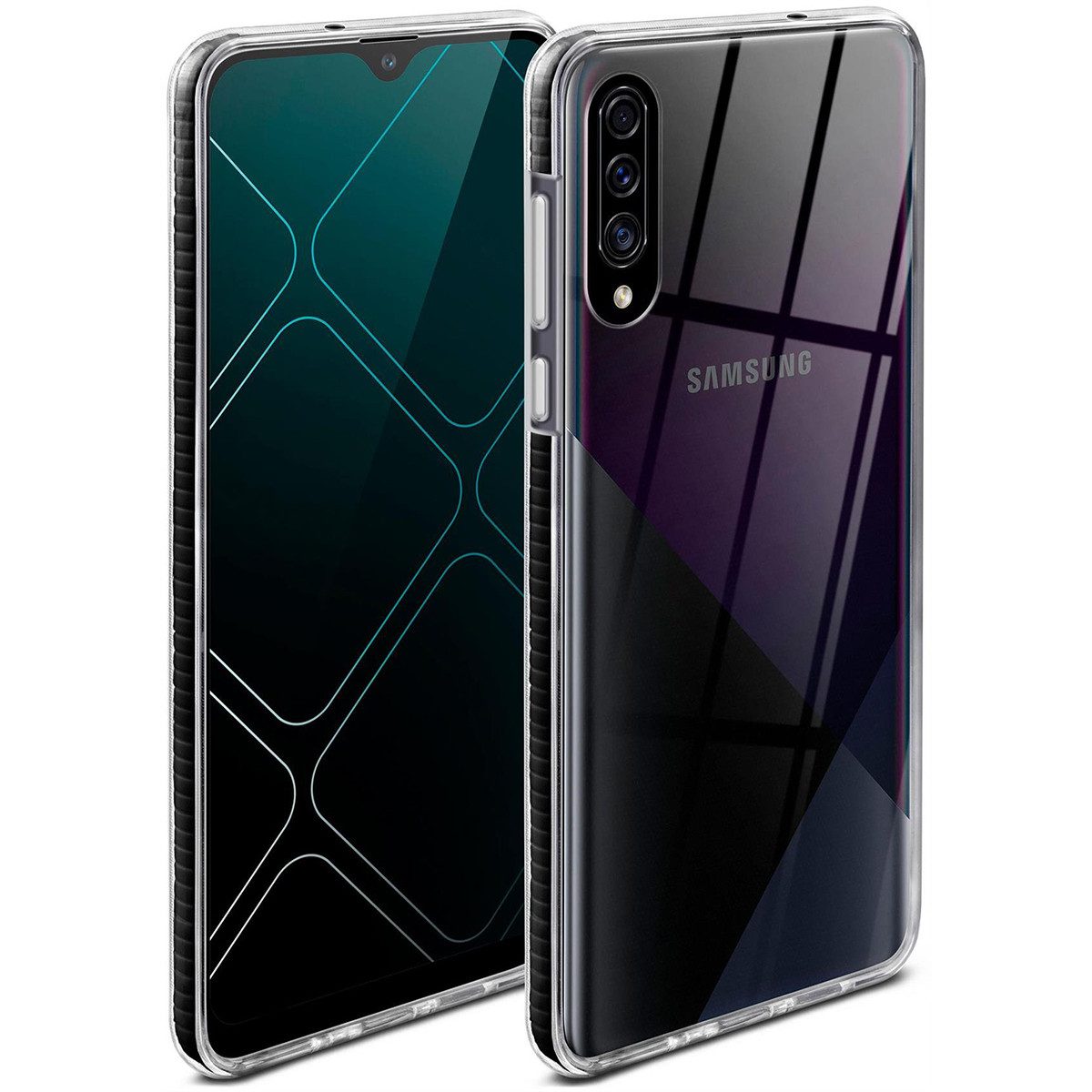 ONEFLOW Handyhülle für Samsung Galaxy A30s Hülle Silikon Cushion Case Schwarz 6,4 Zoll, Schutzhülle Transparent Bumper Back Cover Silikonhülle Durchsichtig
