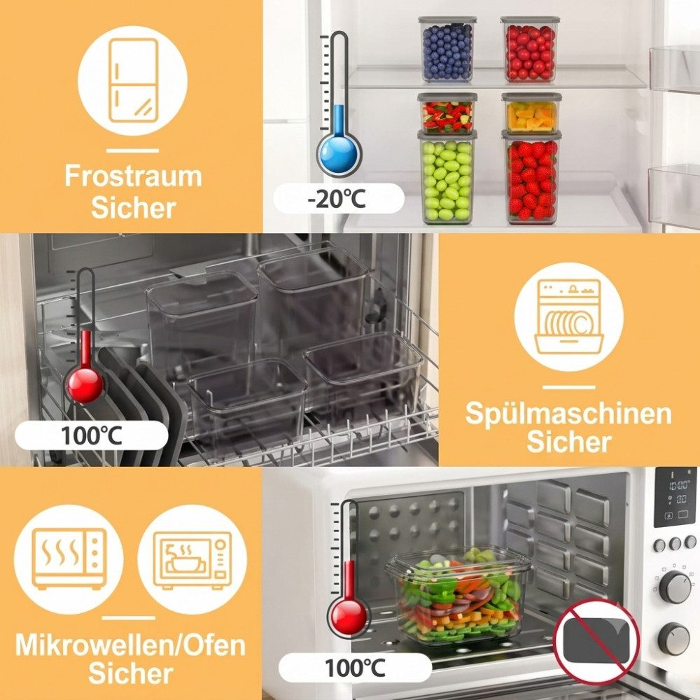 Athlix Vorratsdose Vorratsdosen-Set / Küchenorganisator (12 Dosen + 12 Deckel), (24-tlg), Leicht zu reinigen und mühelos zu handhaben