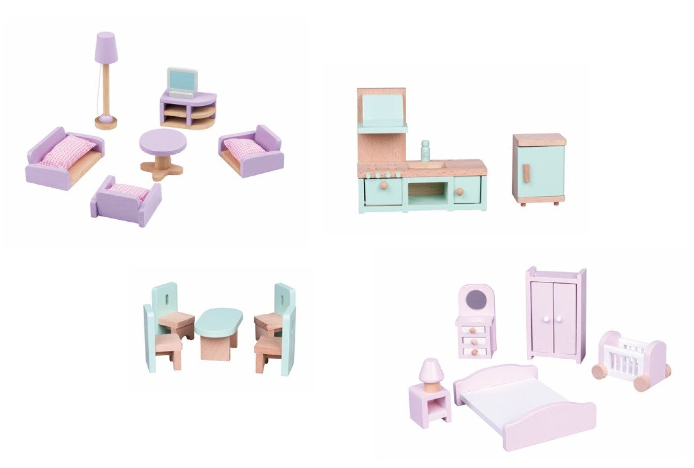 Lelin Puppenhausmöbel 20 teiliges Set - Holz - Puppenmöbel / Puppenhausmöbe günstig online kaufen