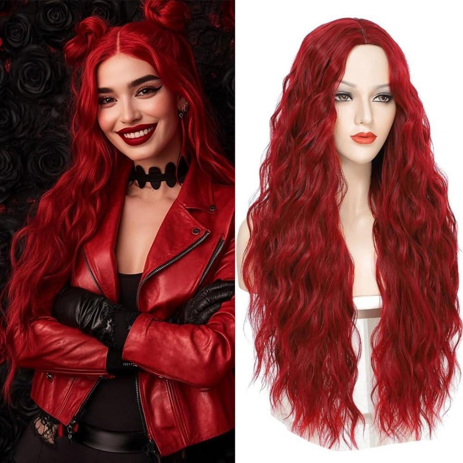 Kostüm-Perücke Perücke Damen Mittelscheitel Locken Cosplay 28 Zoll Rot