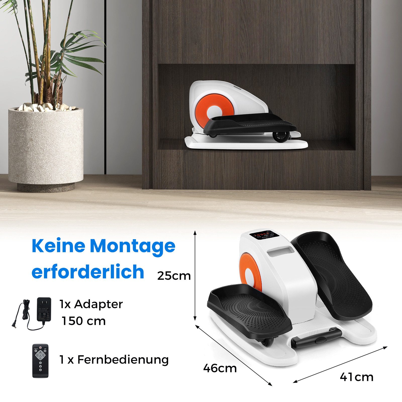 COSTWAY Ellipsentrainer, Mini-Stepper für Zuhause mit 5 einstellbare Geschwindigkeiten