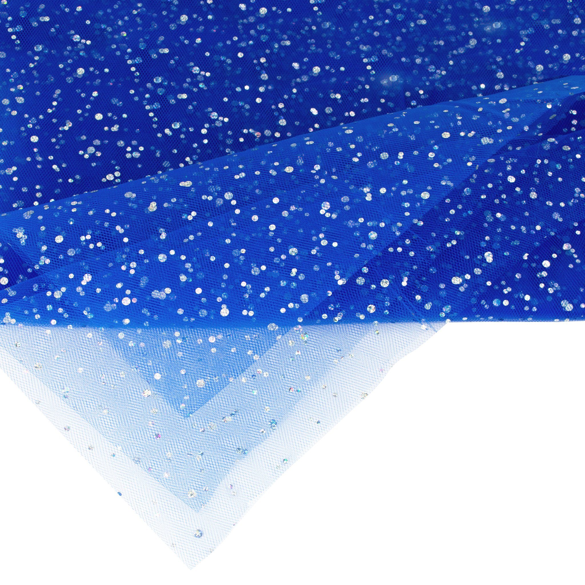 Creativery Stoff, Tüll Stoff mit Glitzer Punkten 150cm x 3m Blau