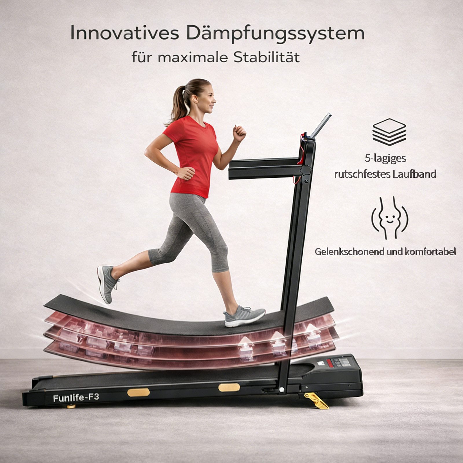 FunLife Laufband 4-in-1 Walking Pad mit Brushless-Motor (Einzelgerät, mit Fernbedienung, Sicherheitsschlüssel und Halterung), 7 % Steigung, extra leise, seniorenfreundlich