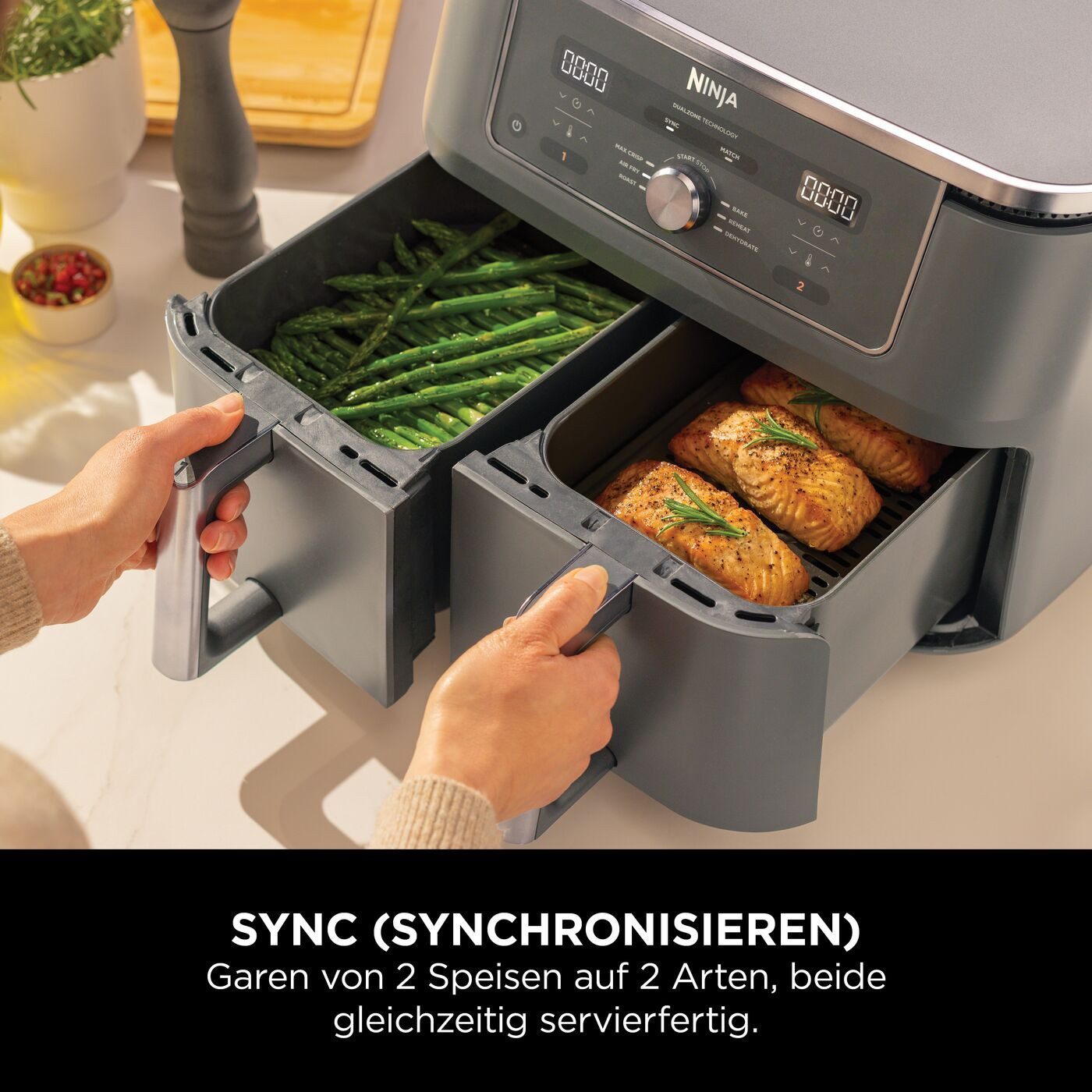 NINJA Heißluftfritteuse Ninja MAX 6-in-1 Dual Zone Air Fryer 9.5L DZ400EU, 2470 W