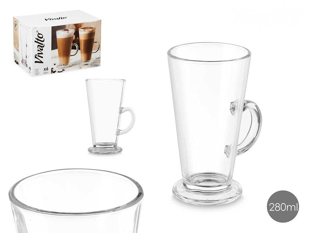 Vivalto Latte-Macchiato-Tasse 6 Latte Macchiato Gläser 280ml mit Henkel Kaffeegläser Teeggläser Kaff, 6-tlg., Glas