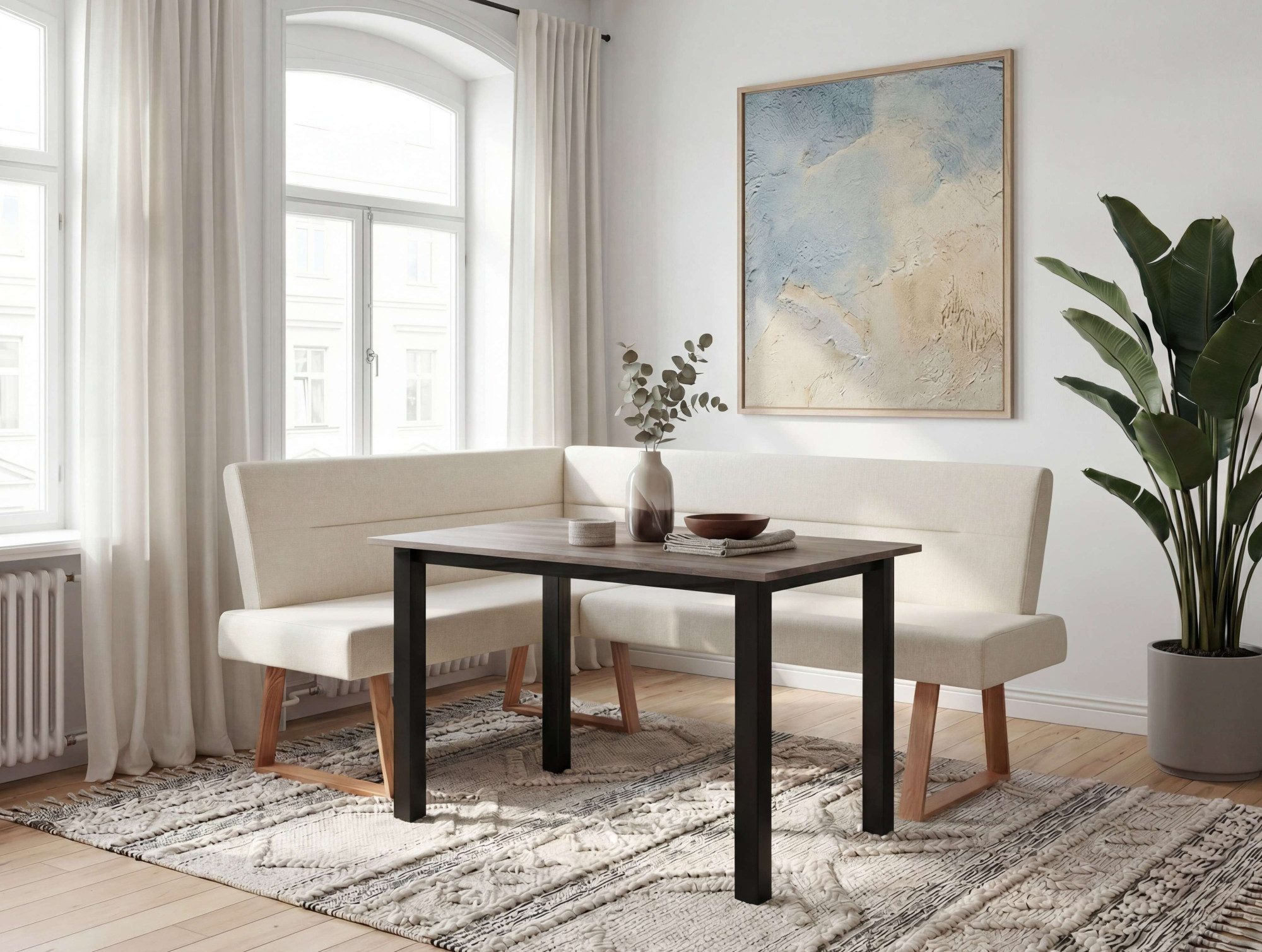 OTTO home Eckbank, Beine aus massiver Eiche, pflegeleichtem Webstoff Bezug, Breite 190 cm