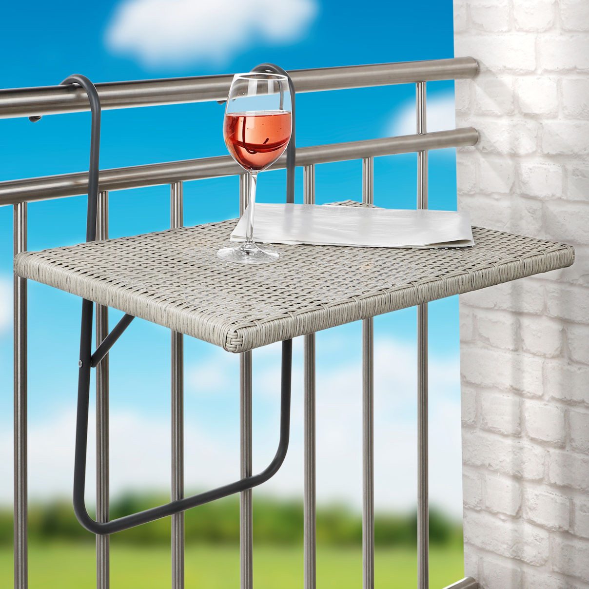 Spetebo Balkonhängetisch Balkon Hängetisch - RATTAN - klappbar (Tisch, 1-St., Stück), klappbar