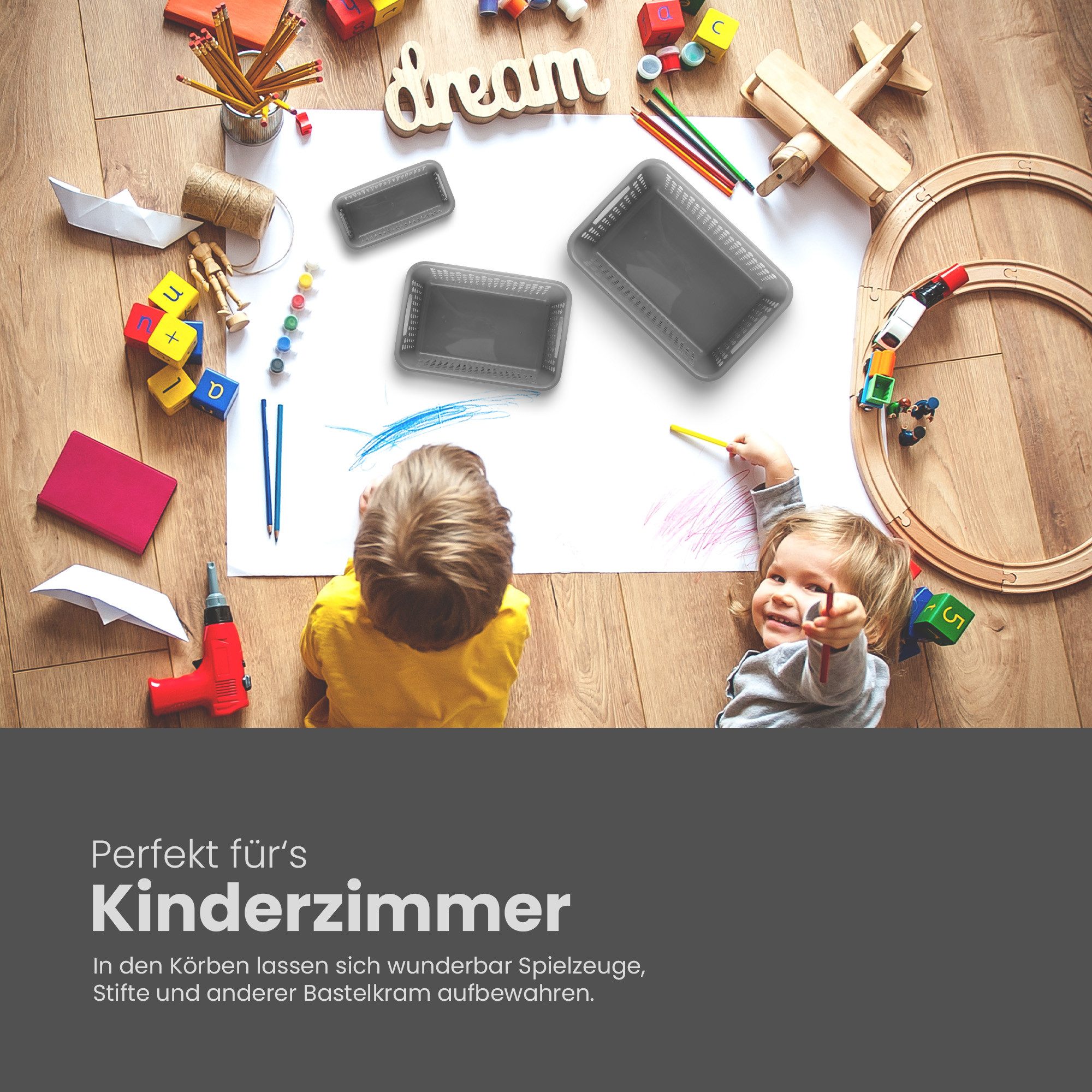Pro Home Aufbewahrungskorb Modularer Kunststoffkorb Kunststoff Box (4 St), Aufbewahrungsbox mit Griffen - BPA-Frei - Organizer Körbchen Bad Küche – Bild 5 von 5