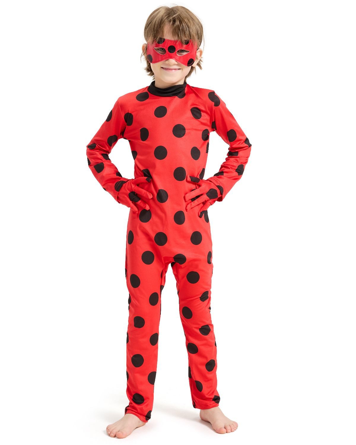 Corimori Prinzessin-Kostüm Marienkäfer Kostüm inklusive Maske für Kinder, Marienkäfer Outfit, rot mit schwarzen Punkten, Körpergröße 110-120cm