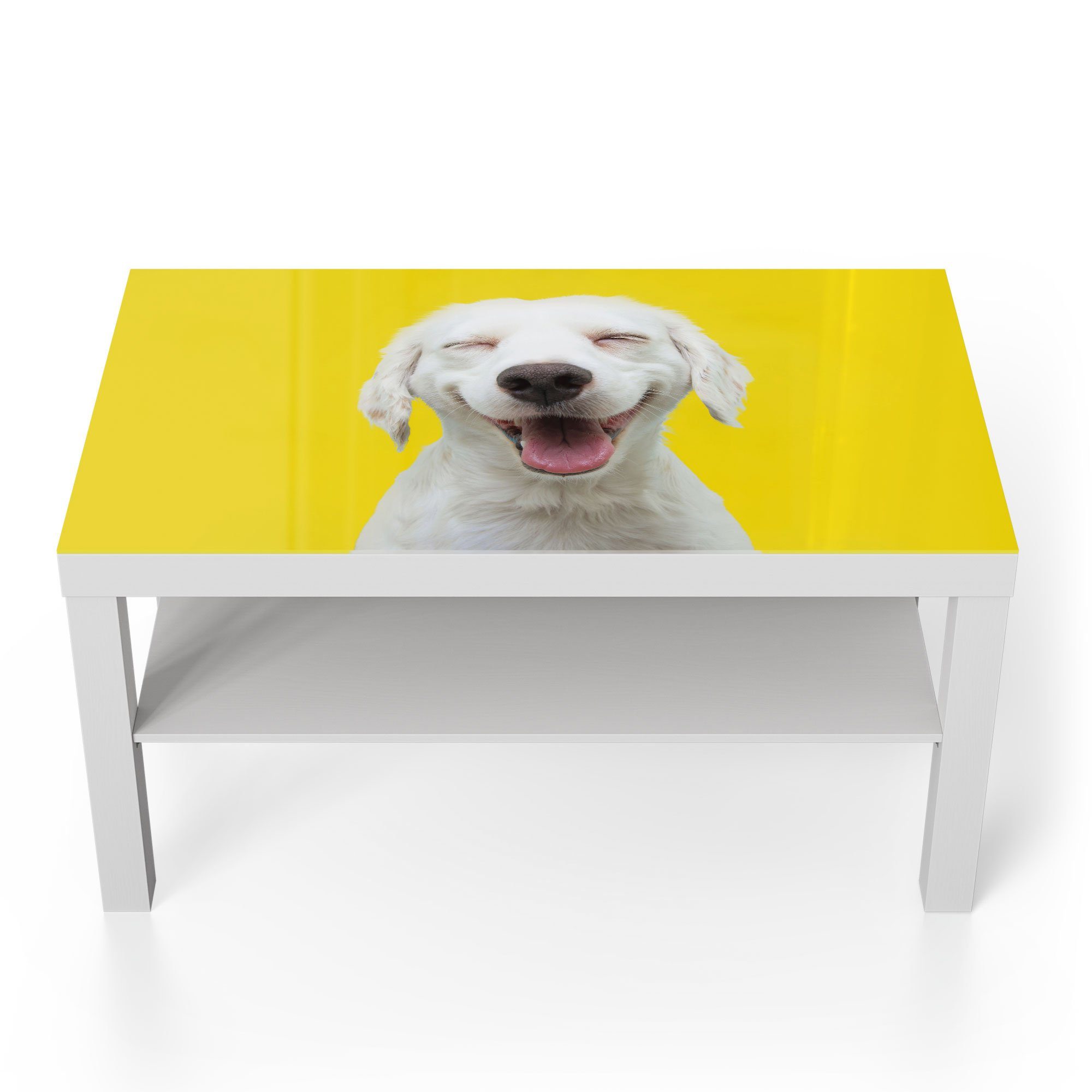DEQORI Couchtisch 'Lachender Hund', Glas Glastisch Beistelltisch Weiß modern