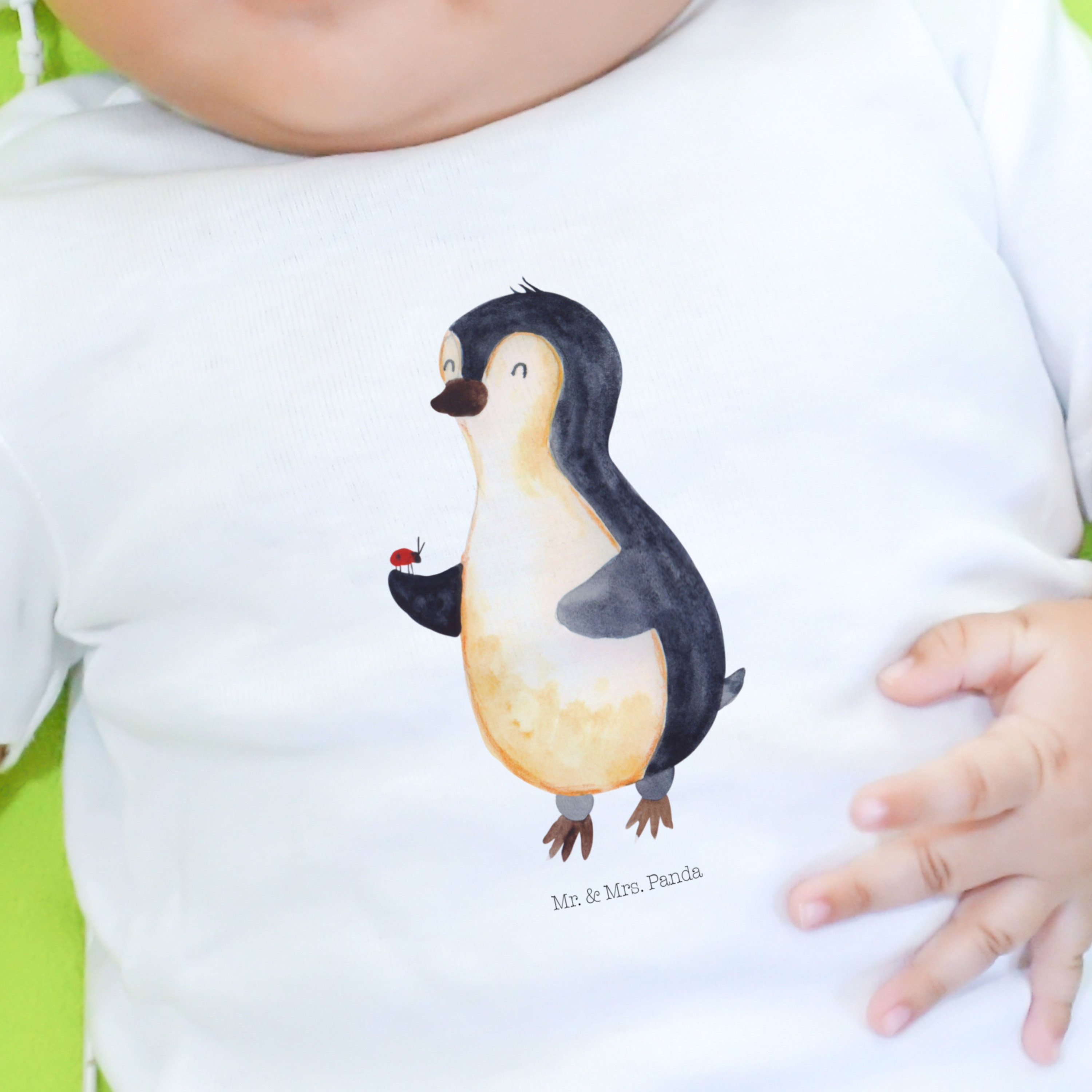 Mr. & Liebe, Pinguin Baby, - Glück, Marienkäfer (1-tlg) - Geschenk, Panda Langarmshi Mrs. Strampler Weiß