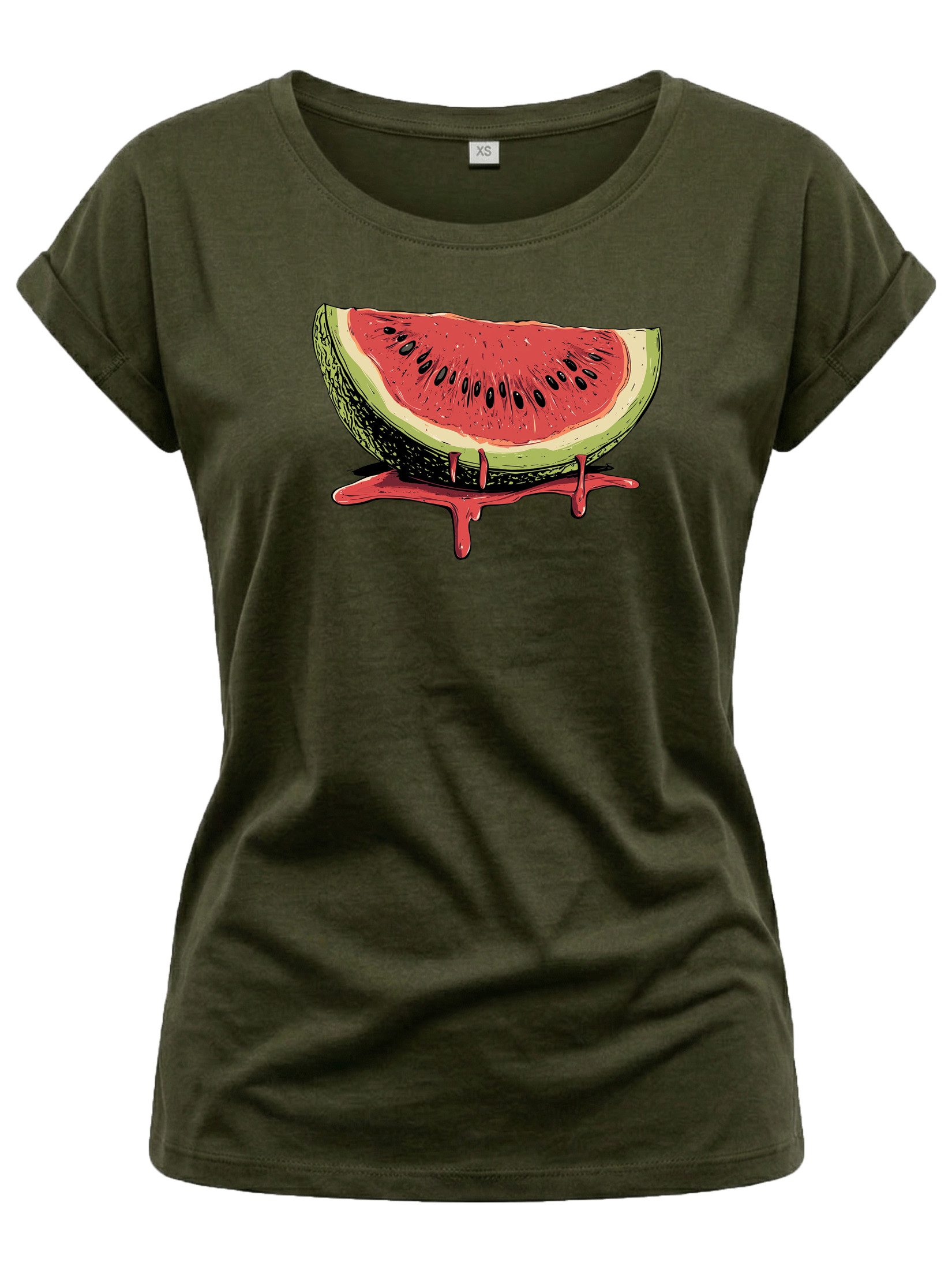 MAKAYA Print-Shirt mit Wassermelone für Damen Watermelon Fruit Summer Top (Schwarz, Blau, Grau, Grün, Hellgrau, Rosa, Weiß, 34, 36, 38, 40, 42, 44, 46, 48, 50) Baumwolle