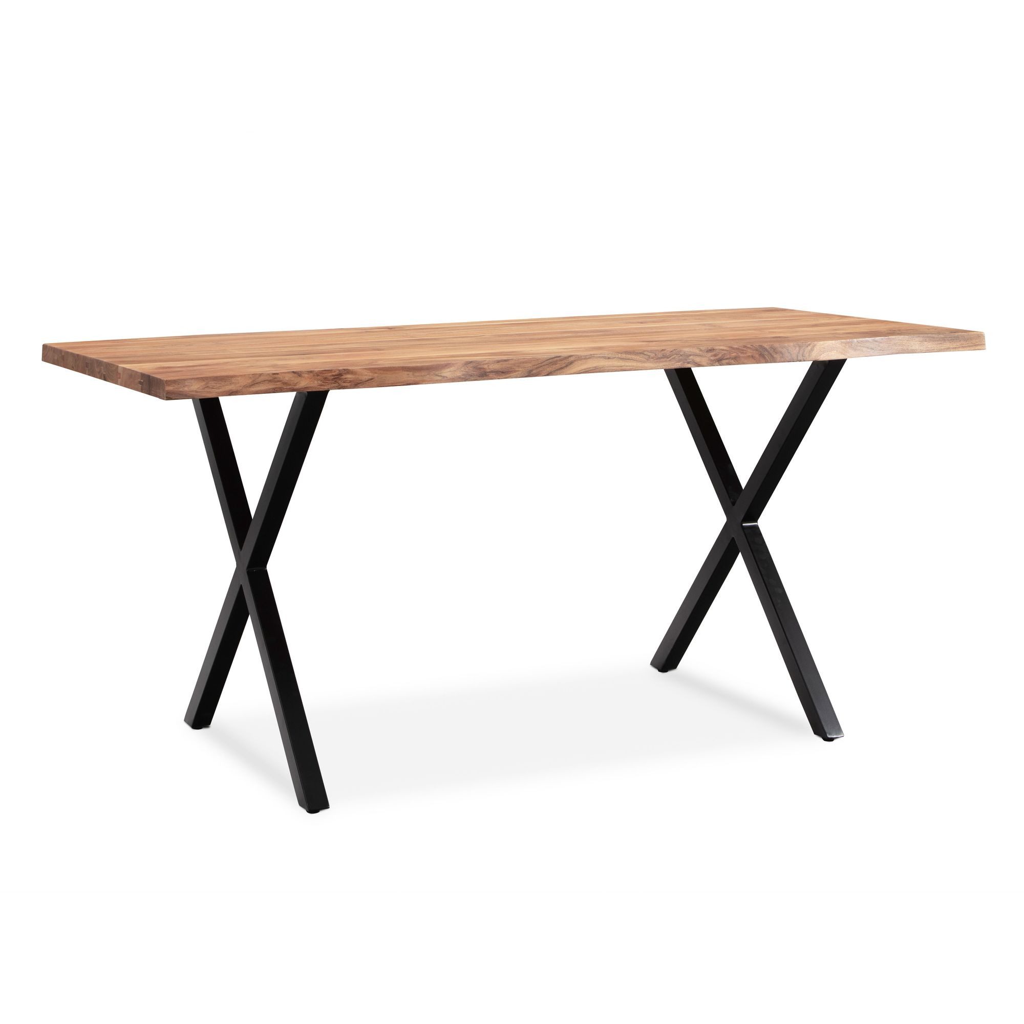 Wohnling Esstisch WL7.253 Esszimmertisch 160 cm Akazie Massivholz Küchentisch Baumkante (160x80x76 cm Akazie Massivholz, Baumkante Modern), Esszimmertisch X-Beine, Holztisch Esszimmer