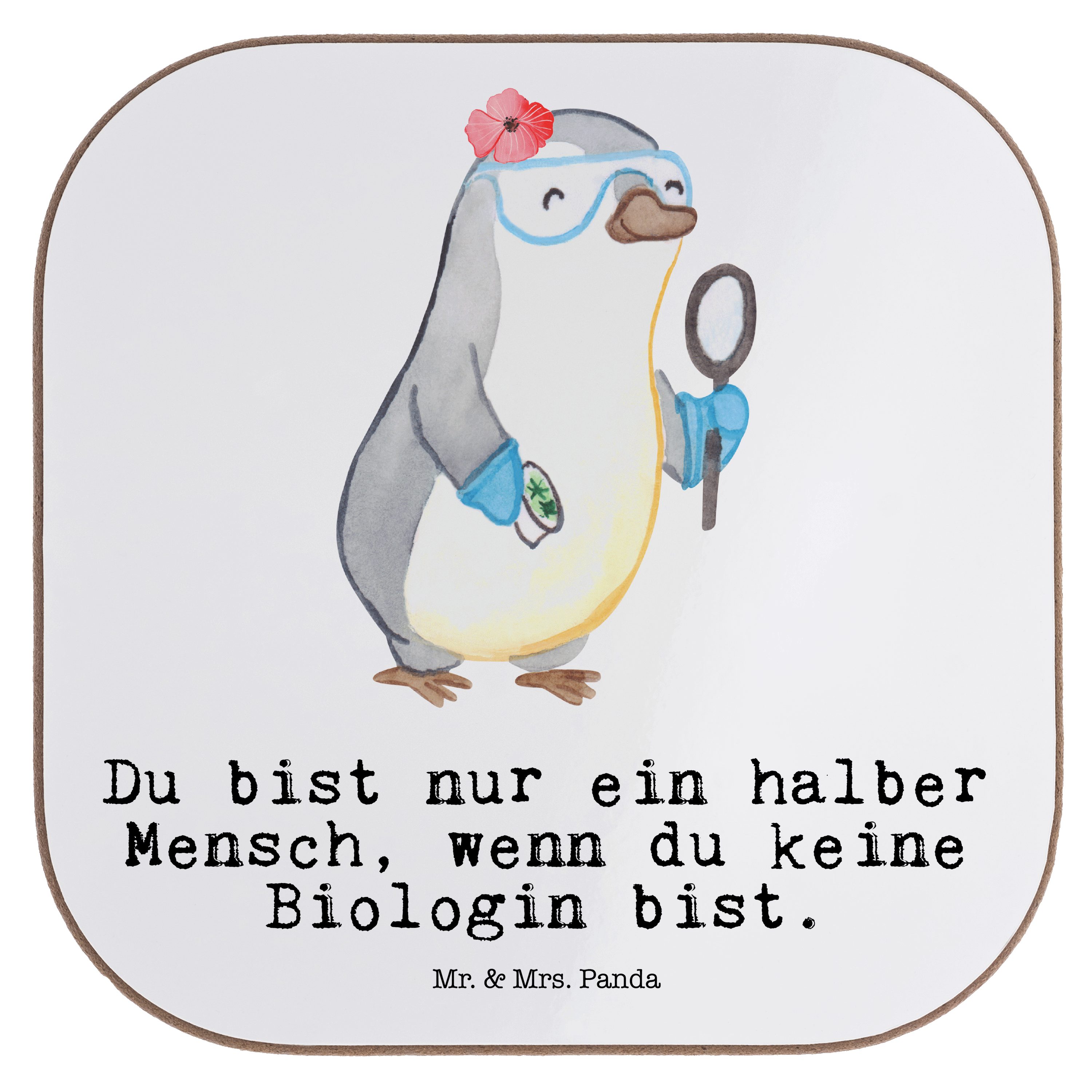 Mr. & Mrs. Panda Getränkeuntersetzer Biologin mit Herz - Weiß - Geschenk, Biologie, Untersetzer Gläser, Ma, 1-tlg.