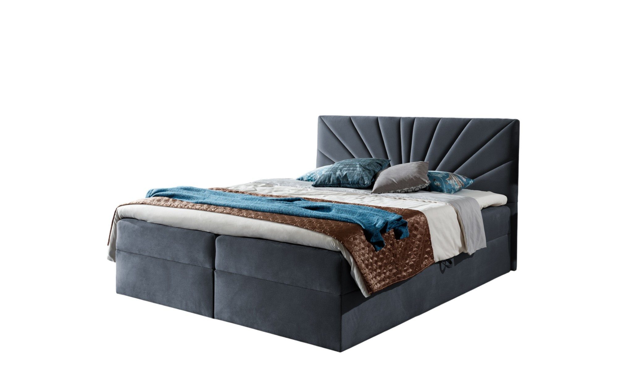 Fun Möbel Boxbett Schlafzimmerbett CARERRA in Stoff Anthrazit (1-St., inkl. Kaltschaumtopper), inkl. Bettkasten